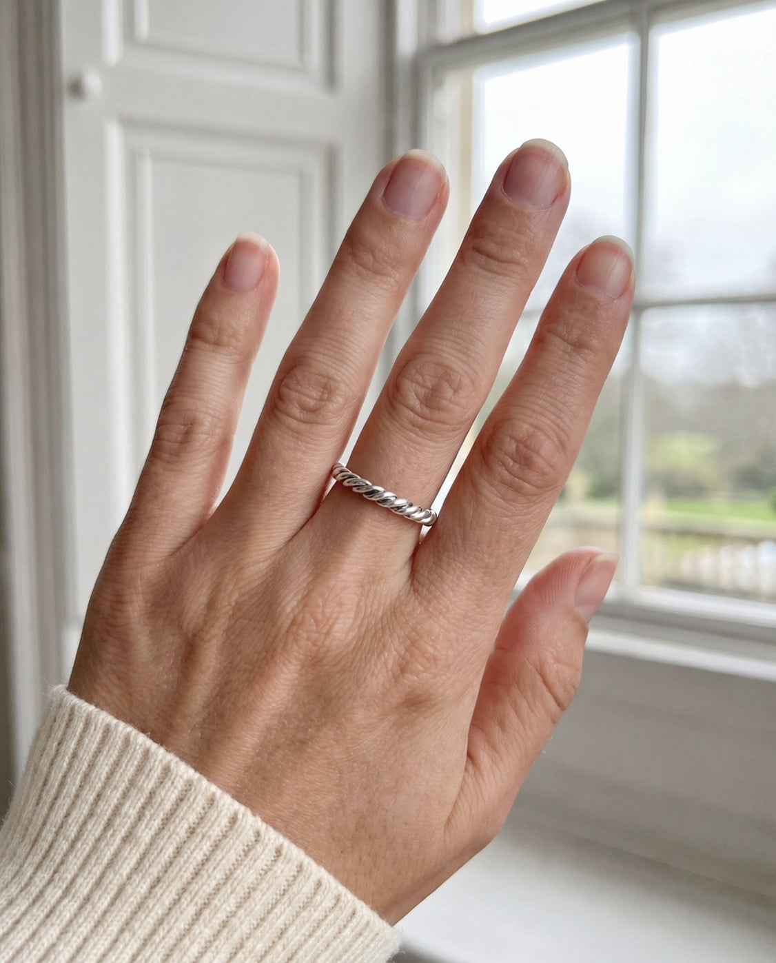 Sterling Silver 2.5mm Hand Twisted Wavy Silver Band Ring
