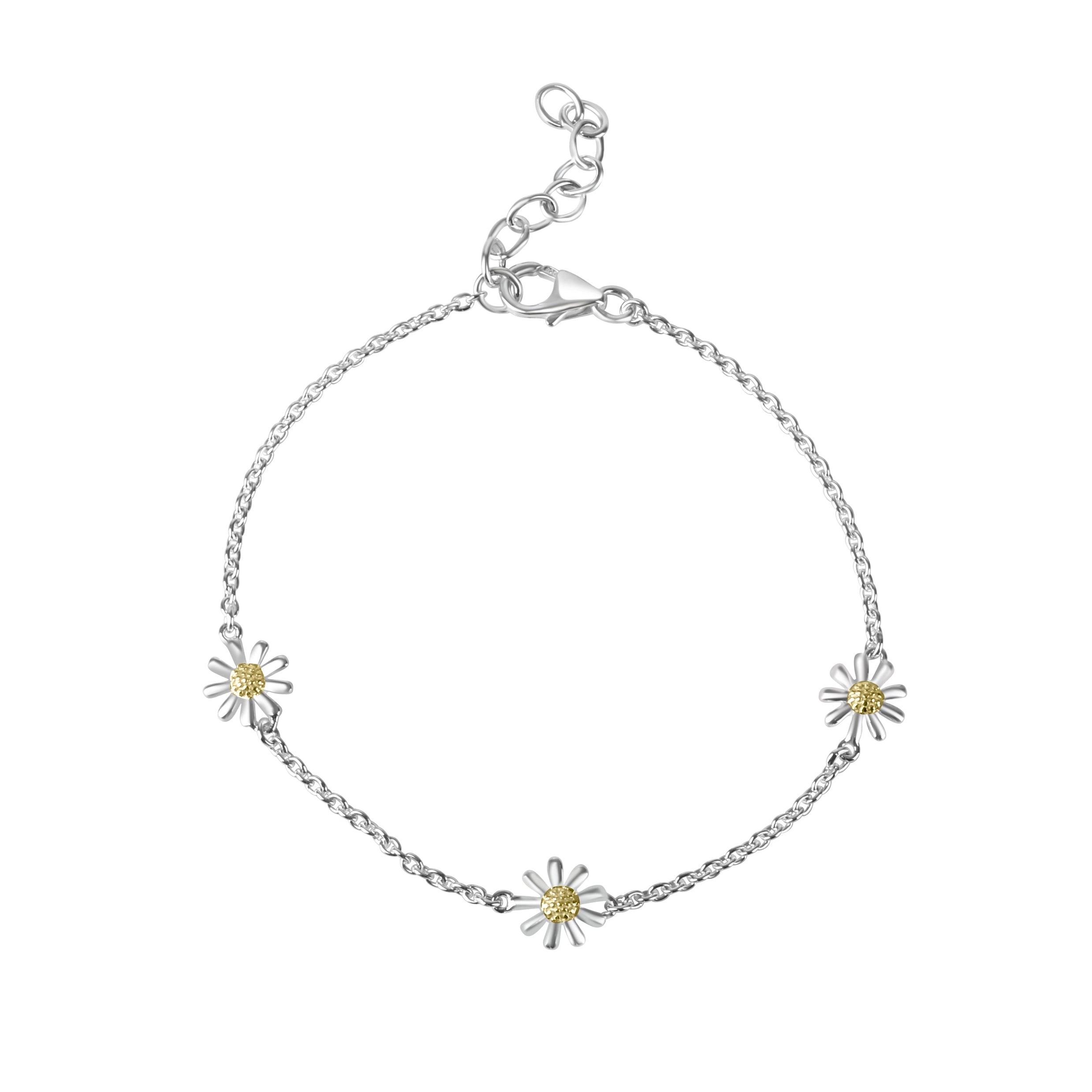 Sterling Silver 8mm Daisy Bracelet with Gold Plated Centres
