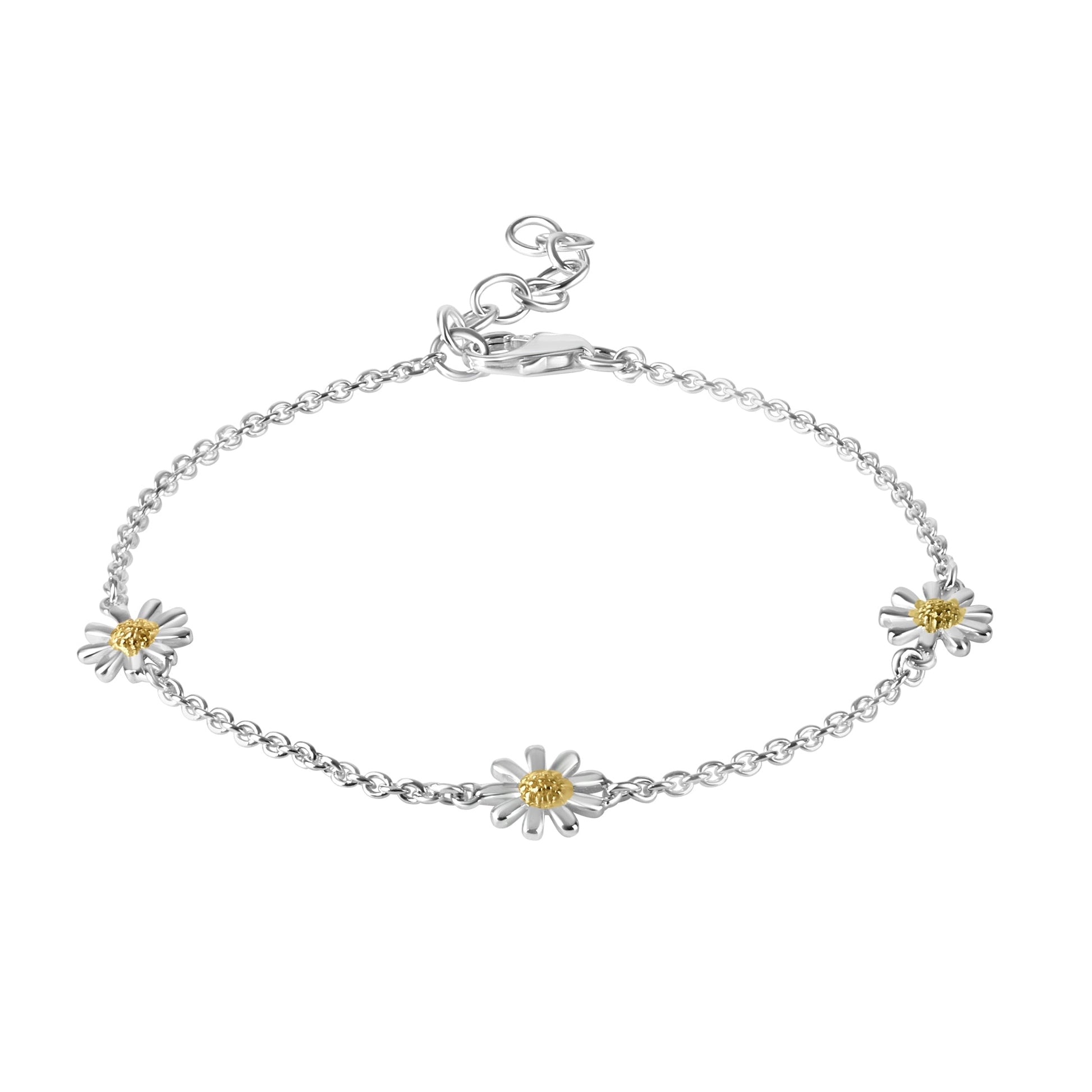 Sterling Silver 8mm Daisy Bracelet with Gold Plated Centres
