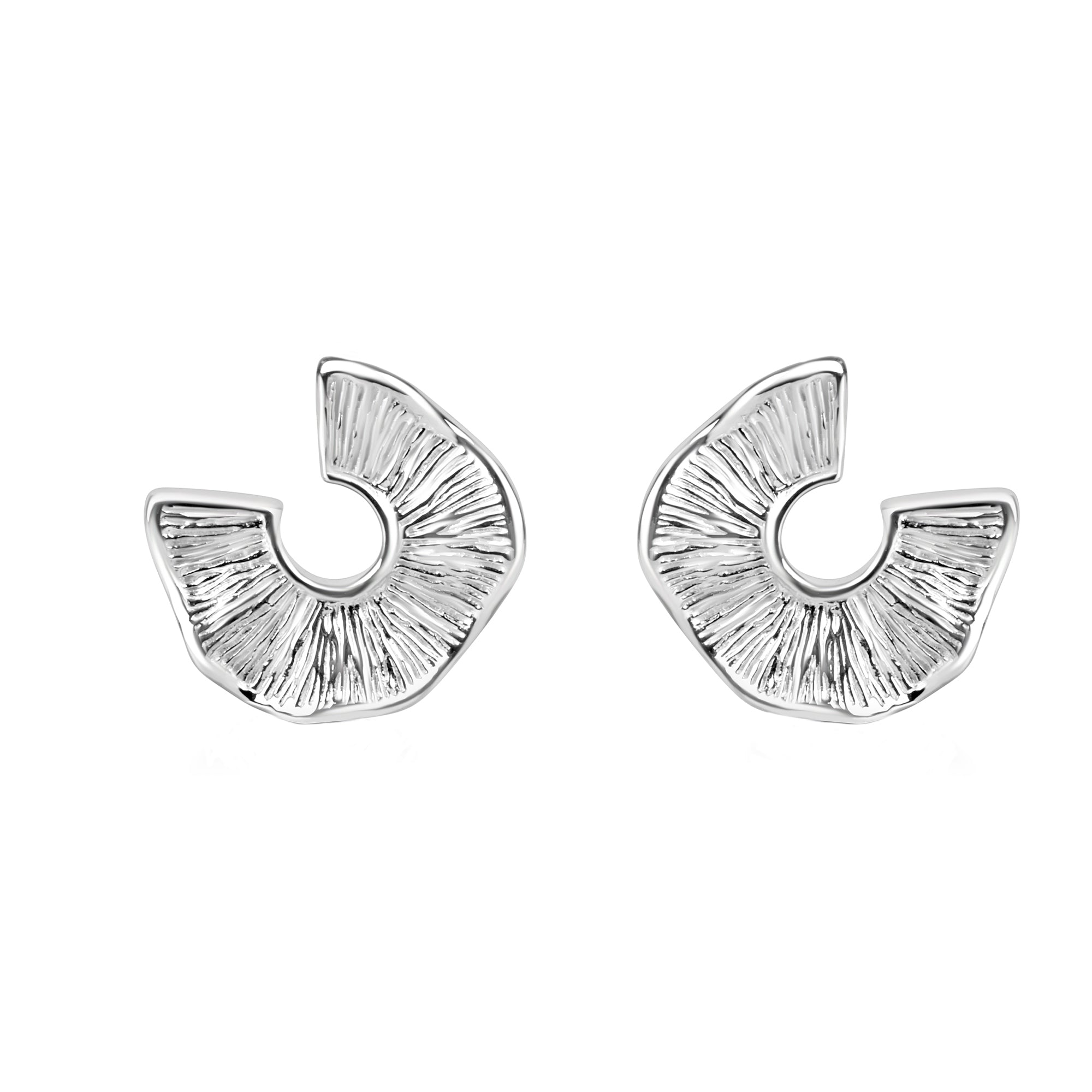 Sterling Silver Abstract Textured U-Shaped Stud Earrings