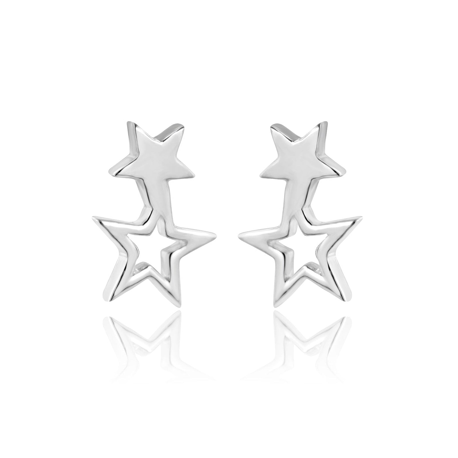 Sterling Silver Double Star Stud Earrings