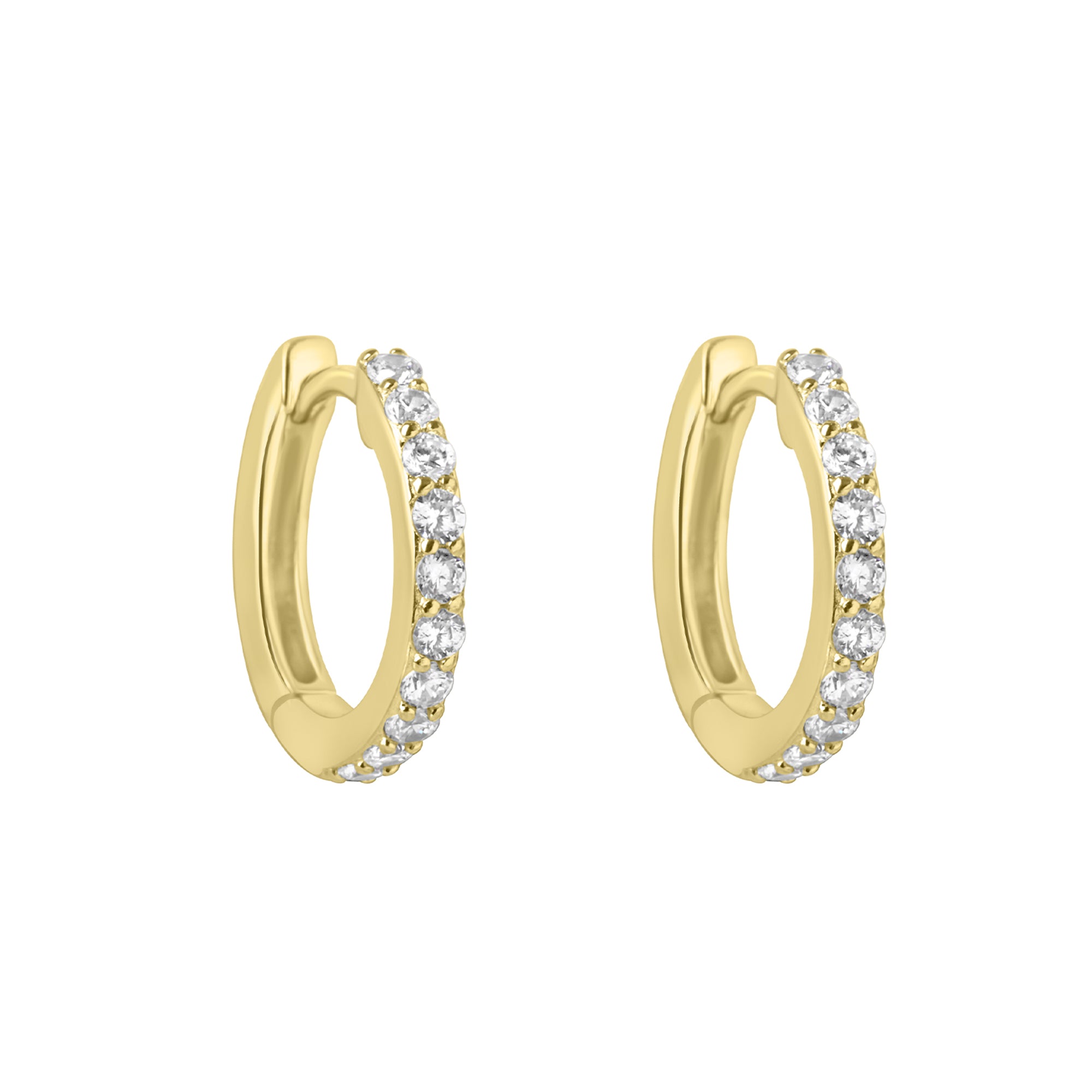 Sterling Silver Gold Plated Hinged Hoop Huggie CZ Earrings