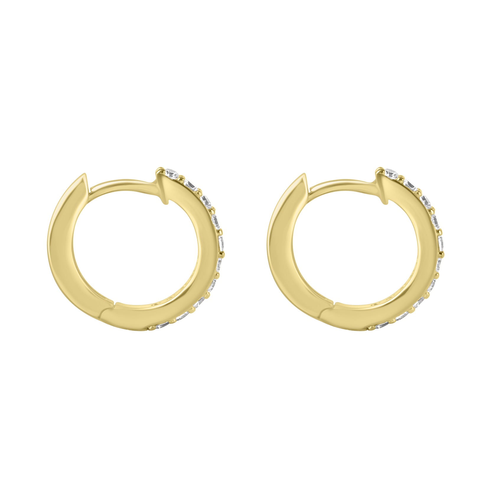 Sterling Silver Gold Plated Hinged Hoop Huggie CZ Earrings