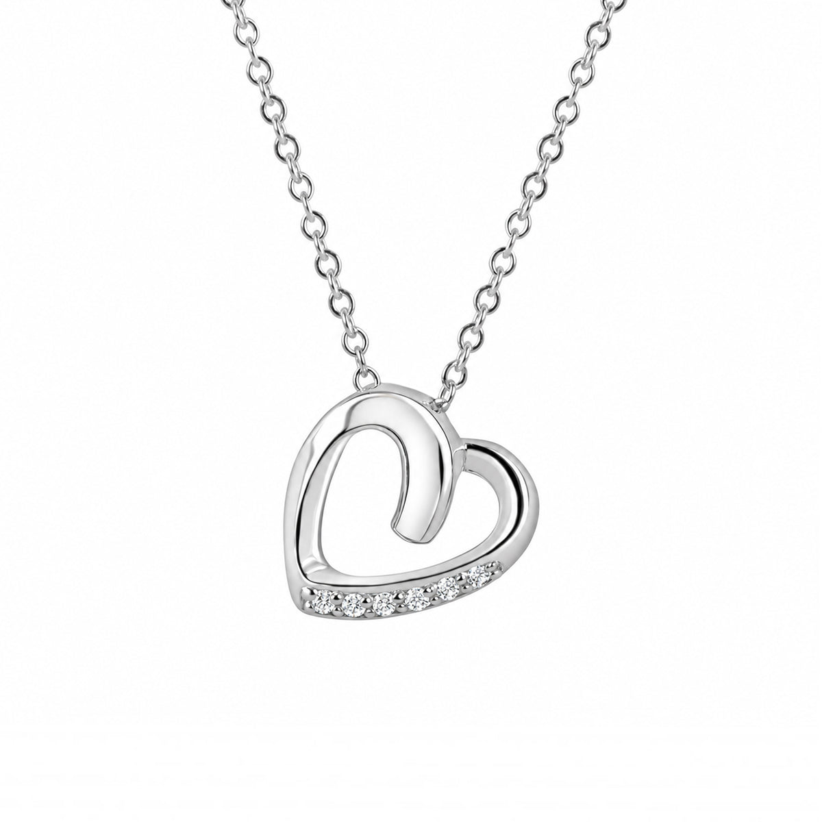 Sterling Silver Hanging Heart Cubic Zirconia Necklace