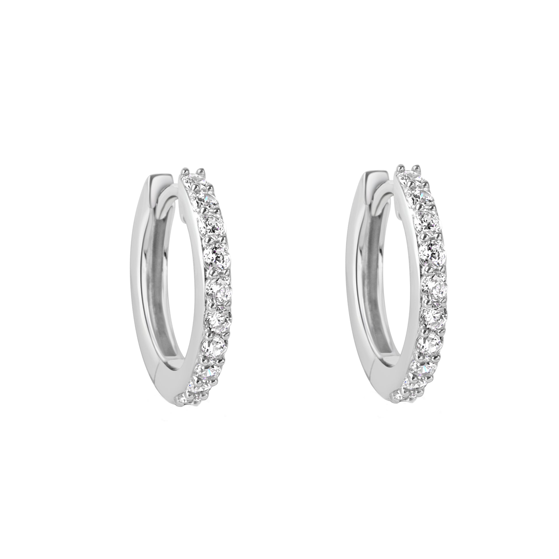 Sterling Silver Hinged Hoop Huggie CZ Earrings
