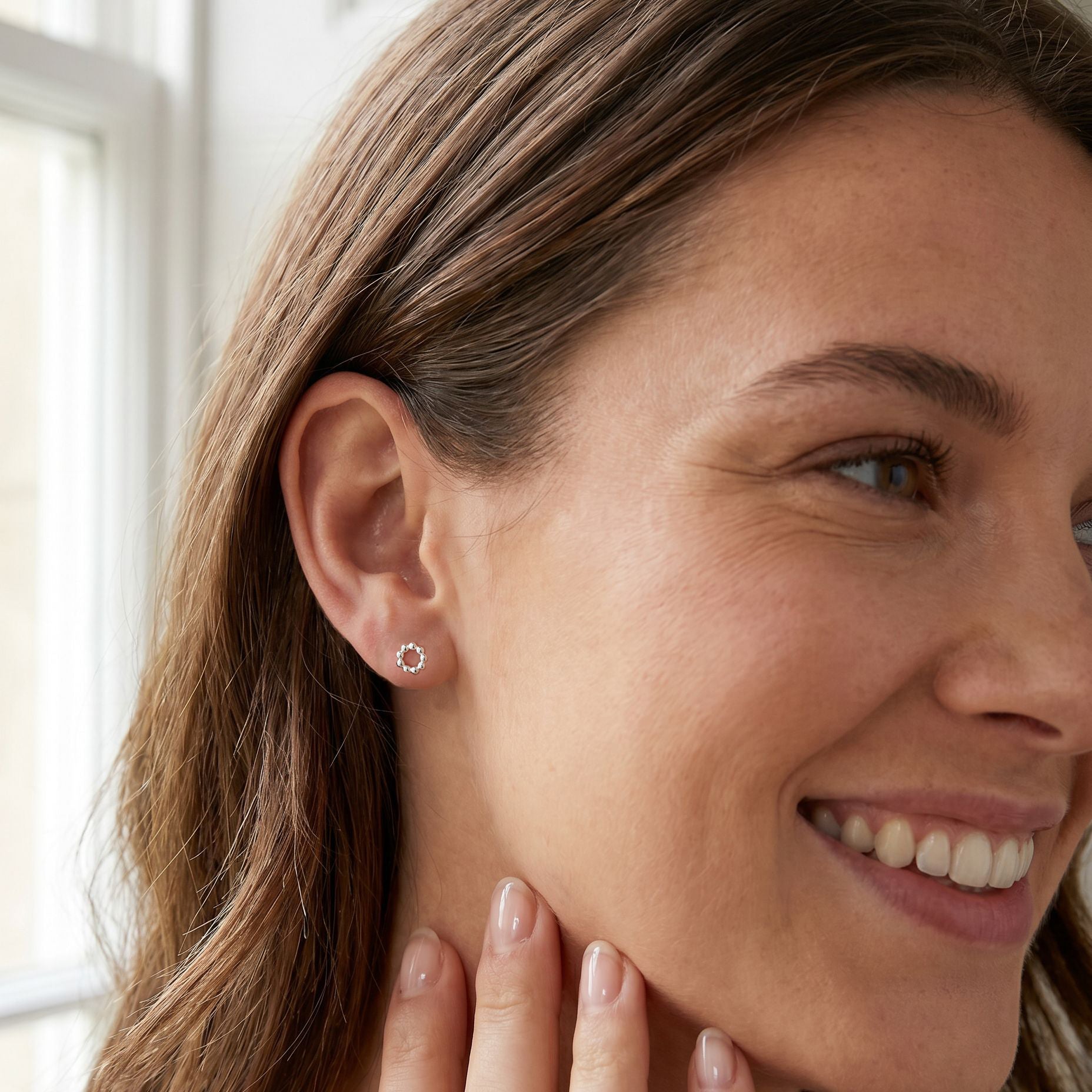 Sterling Silver Open Circle Ball Stud Earrings