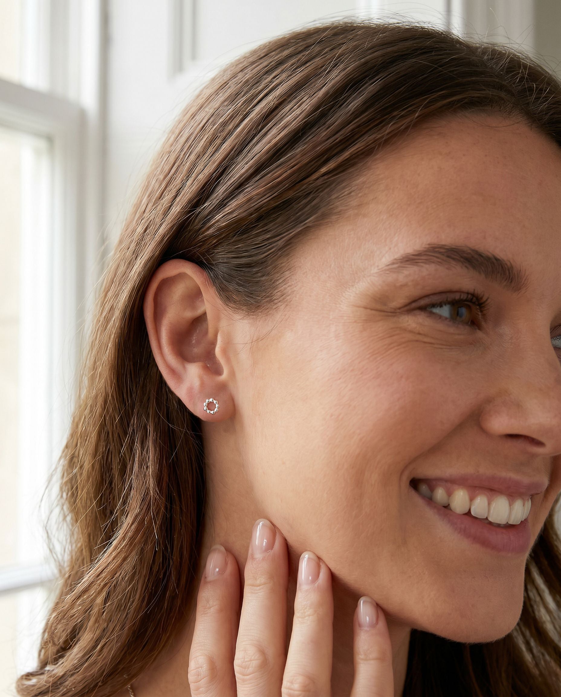 Sterling Silver Open Circle Ball Stud Earrings