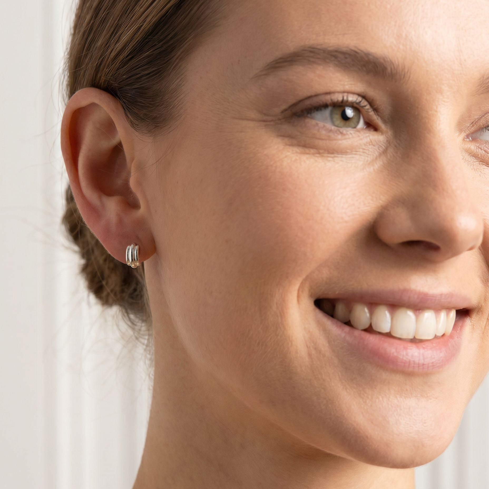 Sterling Silver Organic Three Loop Stud Earrings
