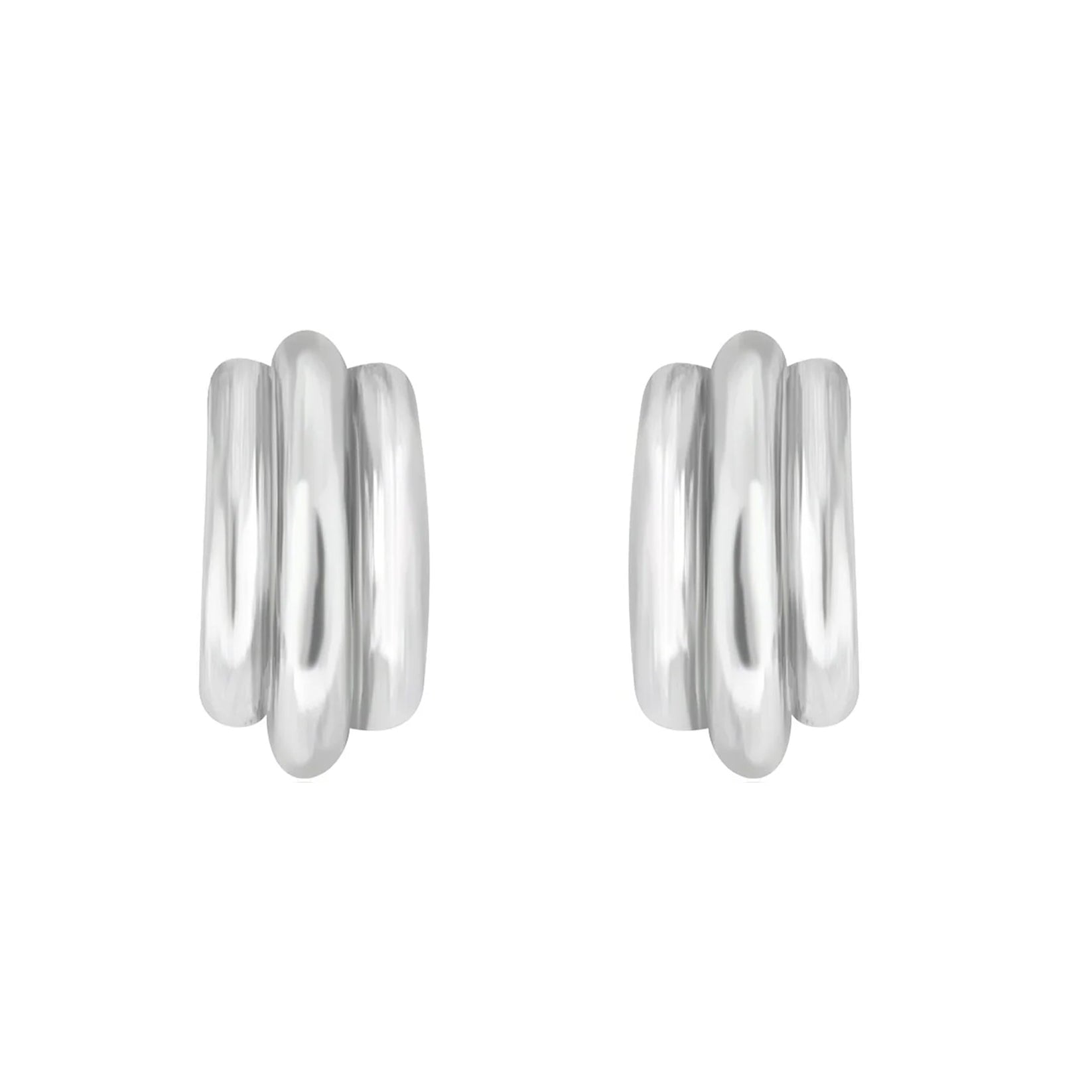 Sterling Silver Organic Three Loop Stud Earrings