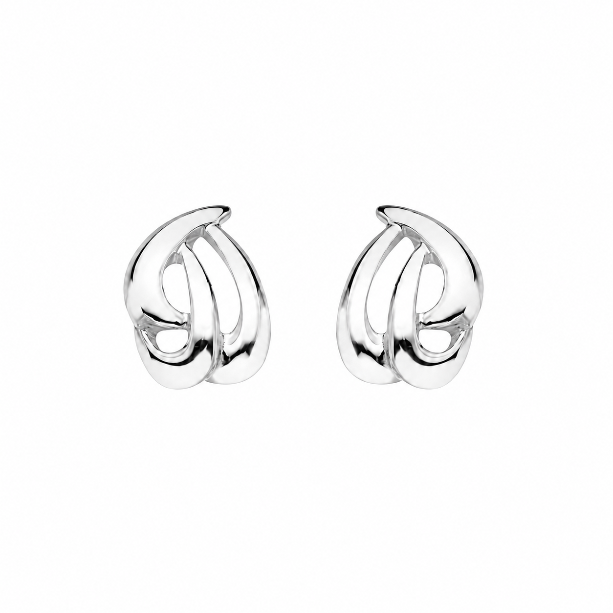 Sterling Silver Polished Stud Three Ribbon Earrings