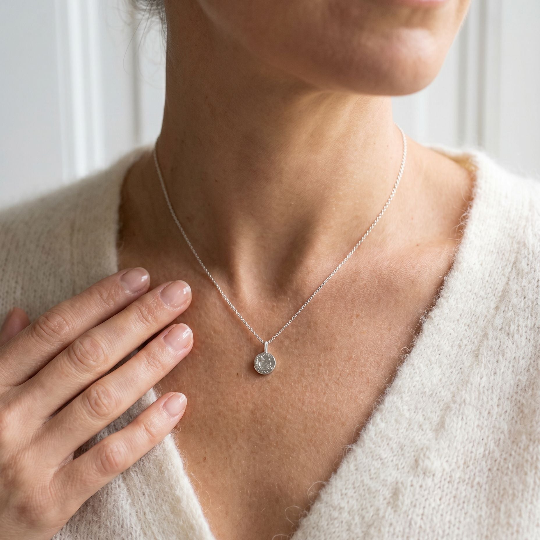 Sterling Silver Round Disc 'Lunar' Pendant With Adjustable Chain