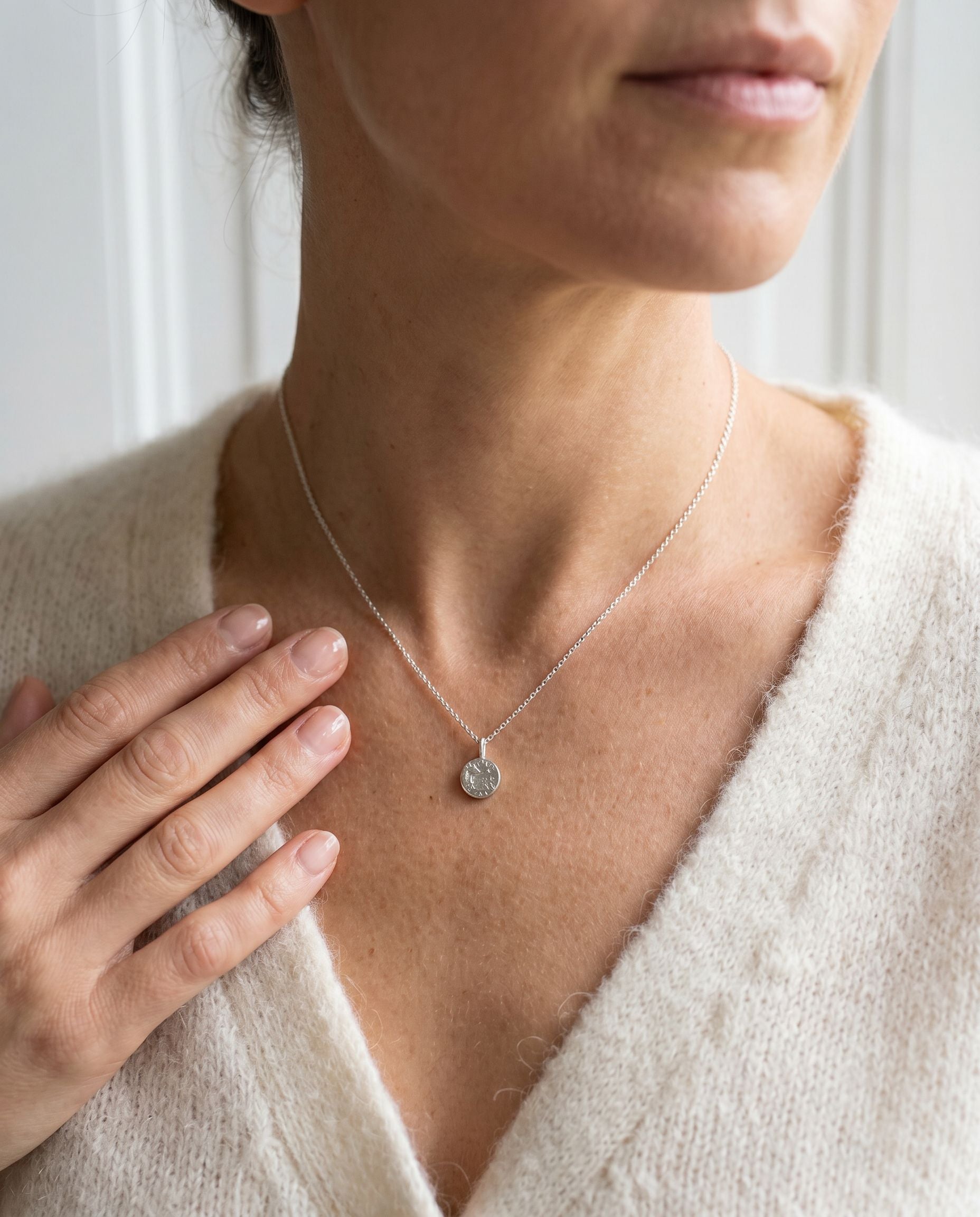 Sterling Silver Round Disc 'Lunar' Pendant With Adjustable Chain