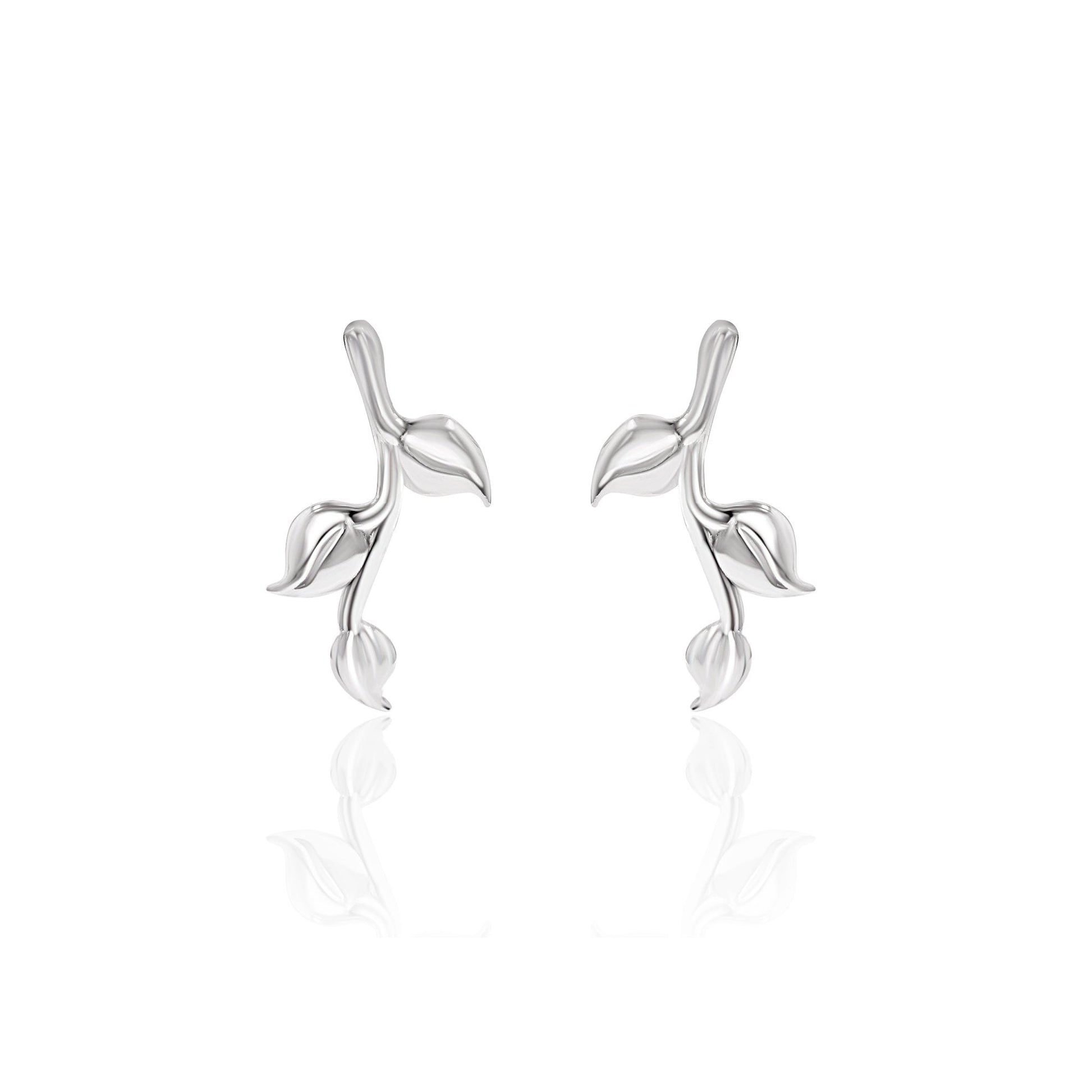 Sterling Silver Three Leaf Branch Drop Earrings