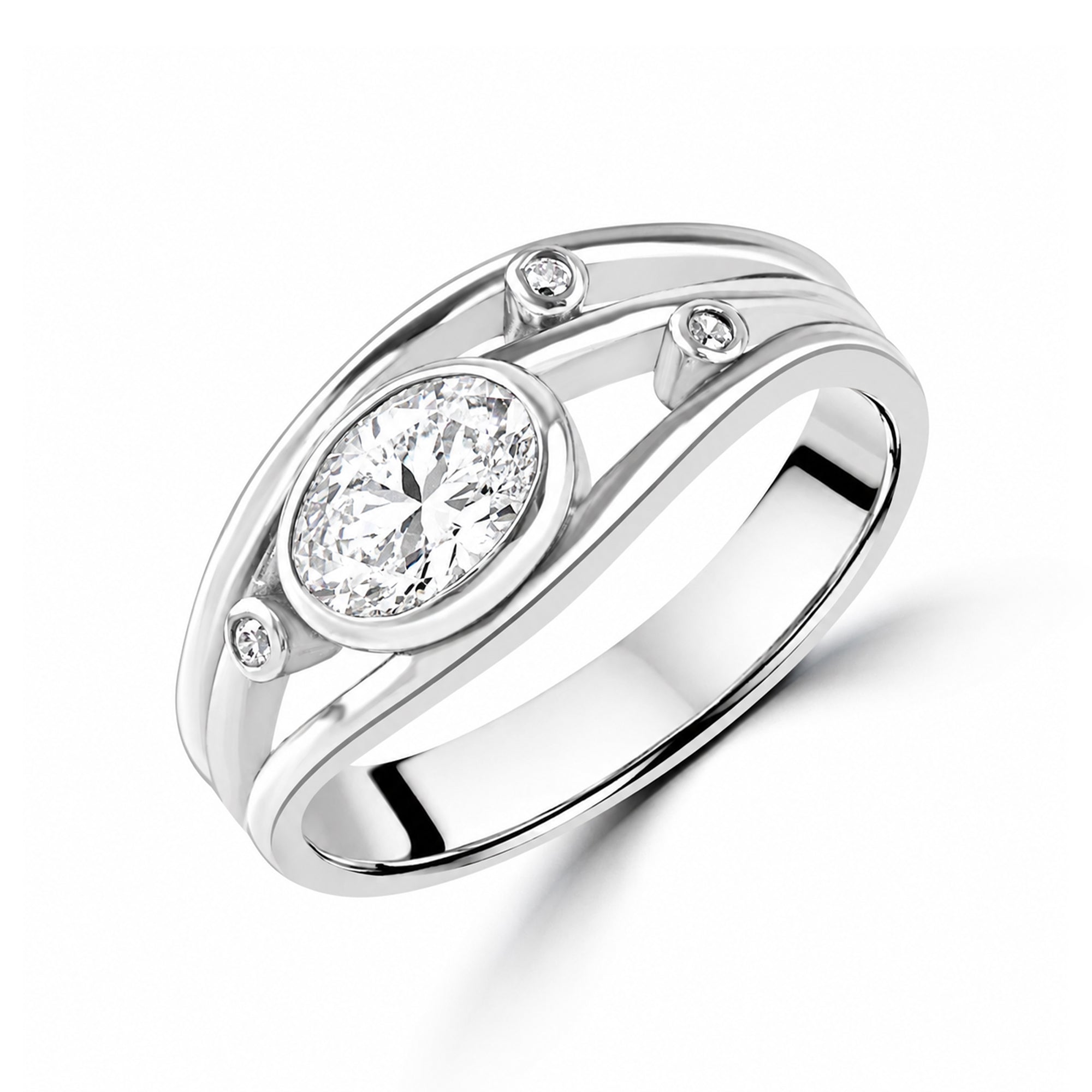 Sterling Silver Triple Band Oval Cubic Zirconia Dress Ring