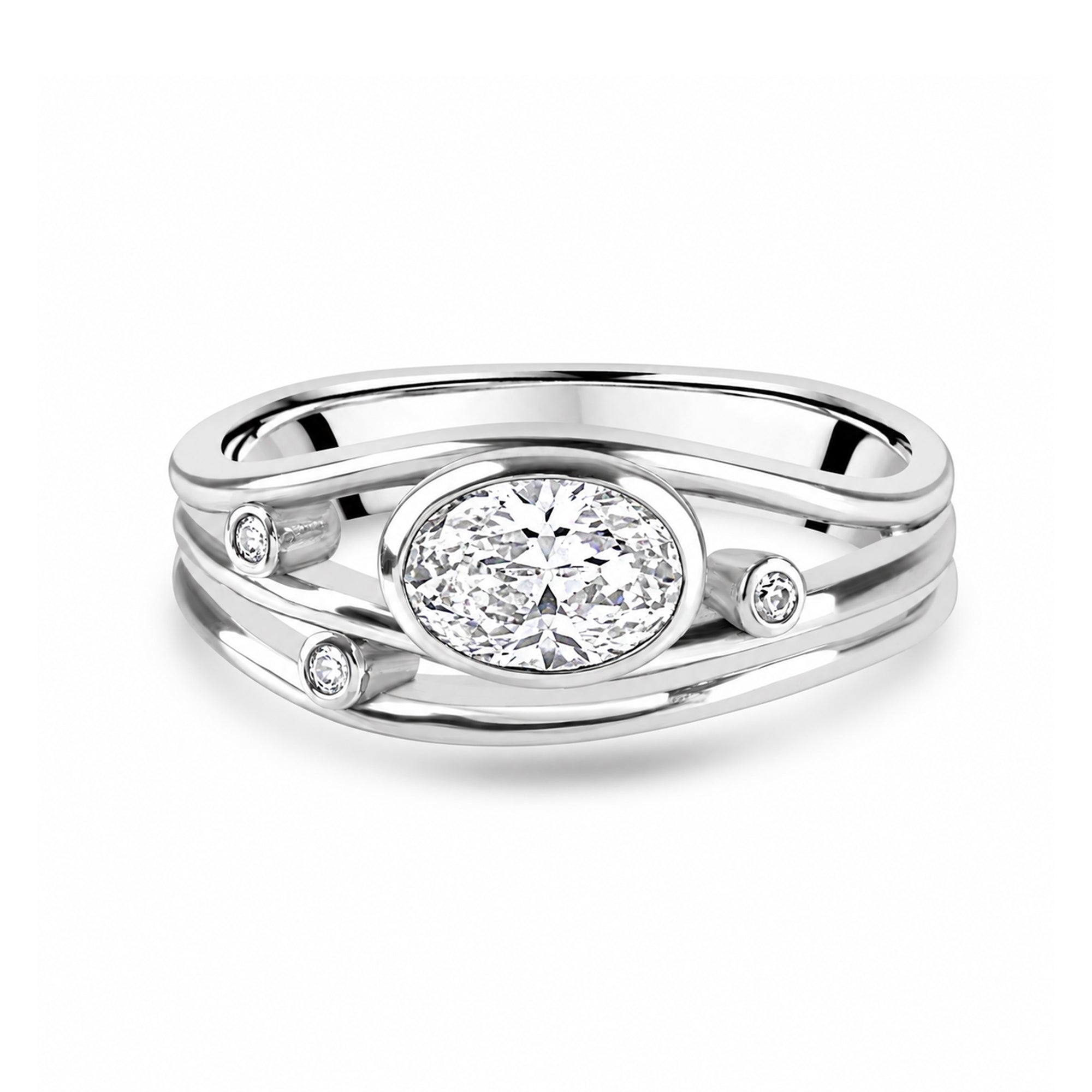Sterling Silver Triple Band Oval Cubic Zirconia Dress Ring