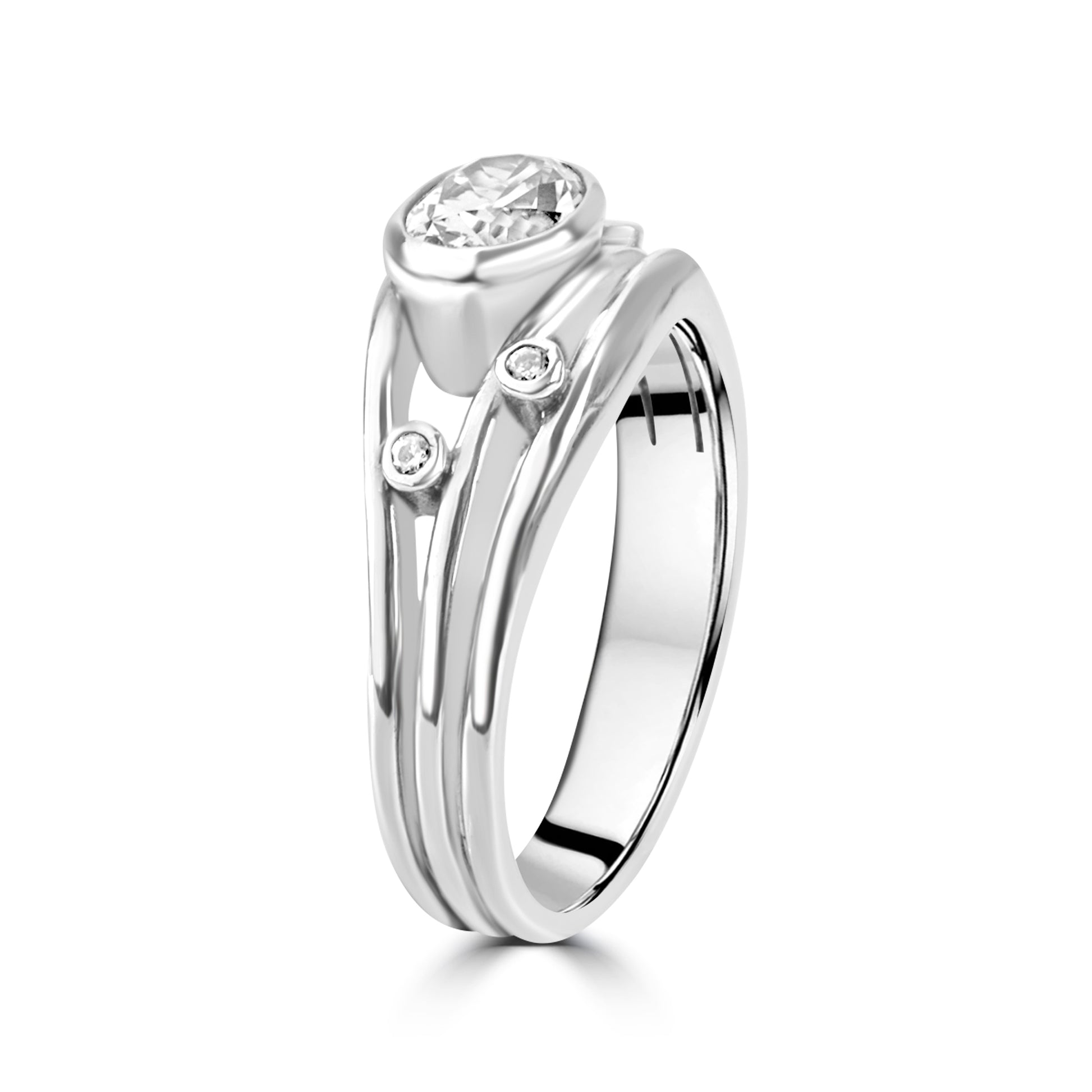 Sterling Silver Triple Band Oval Cubic Zirconia Dress Ring