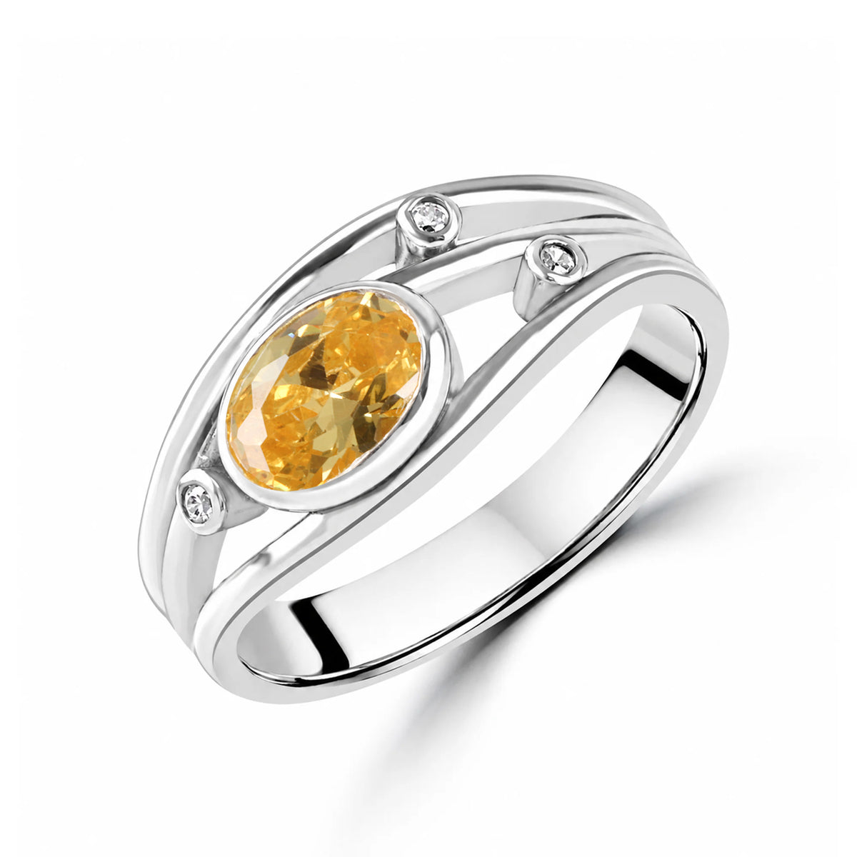 Sterling Silver Triple Band Oval Yellow Cubic Zirconia Dress Ring