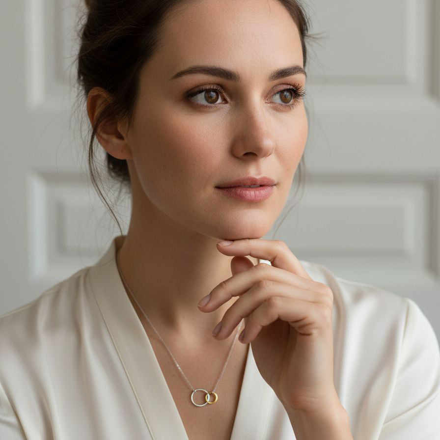 Sterling Silver and 9ct Yellow Gold Interlocking Circles Necklace