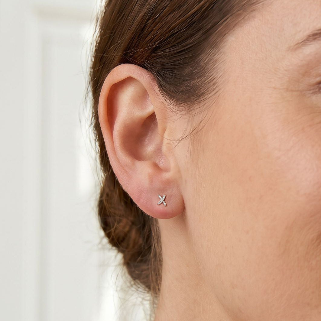 Sterling Silver and CZ Criss Cross Stud Earrings