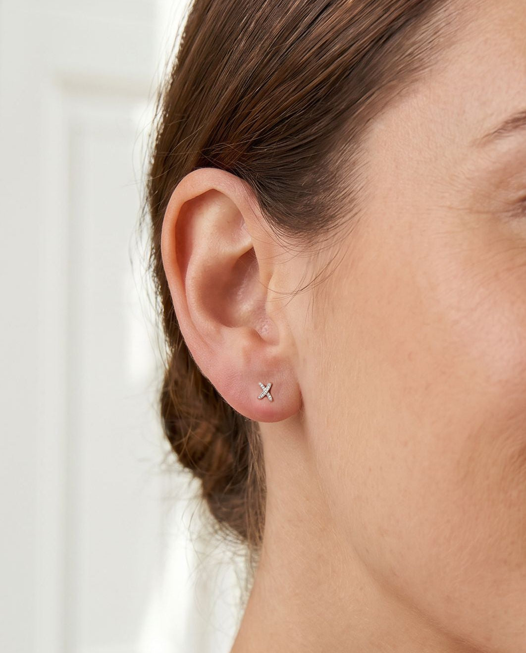 Sterling Silver and CZ Criss Cross Stud Earrings