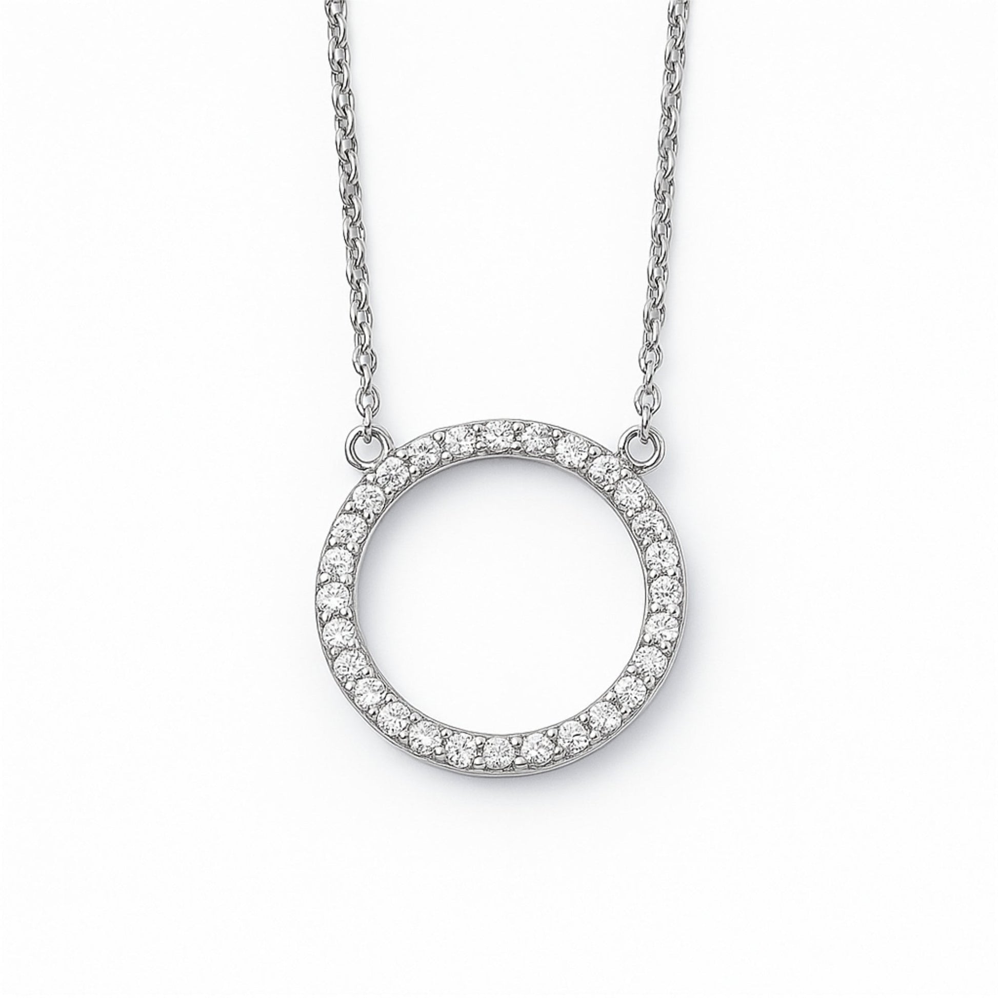 Sterling Silver and CZ Open Circle Necklace