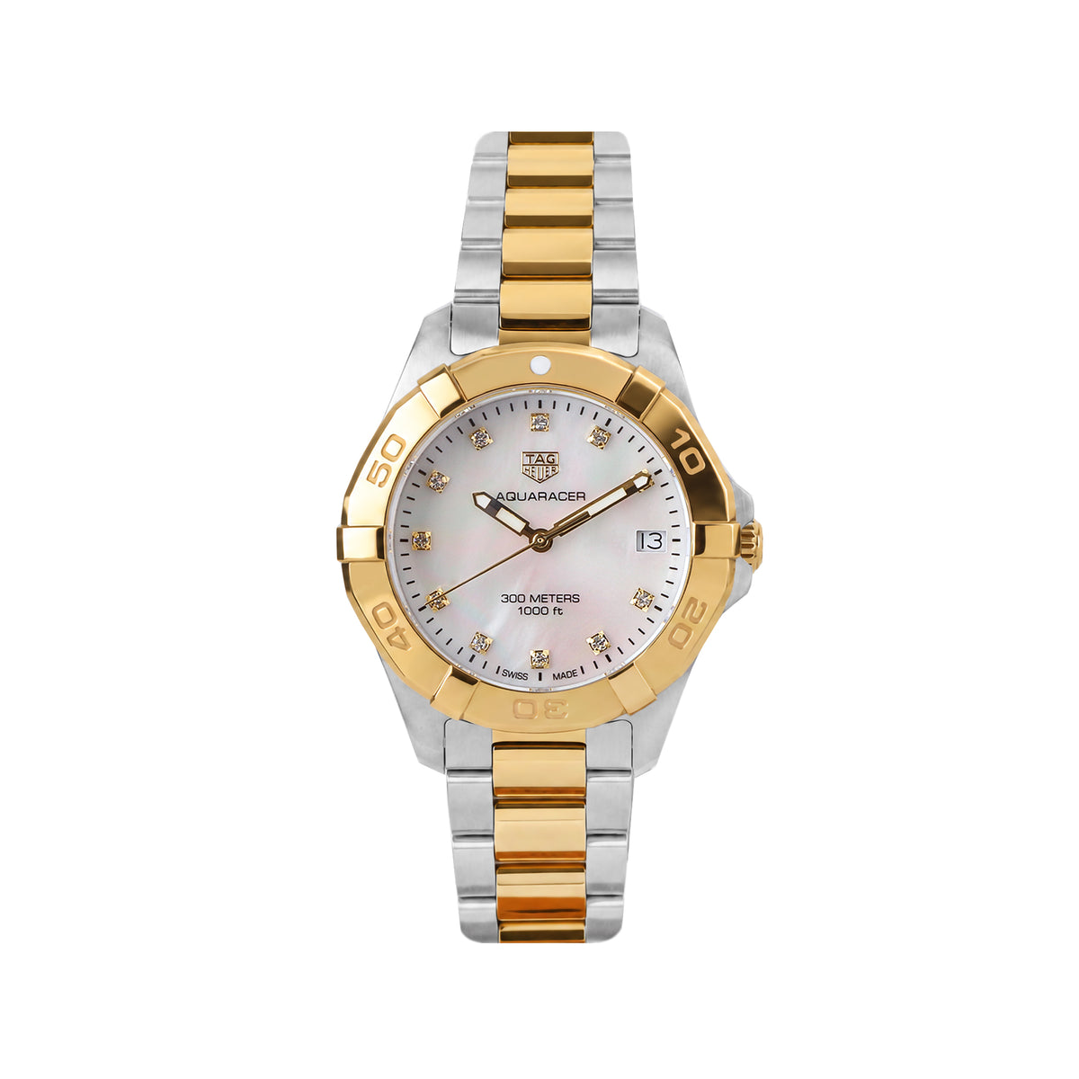 TAG Heuer Aquaracer 32mm Mother of Pearl Diamond Dial Two-Tone Pre-Owned Watch
