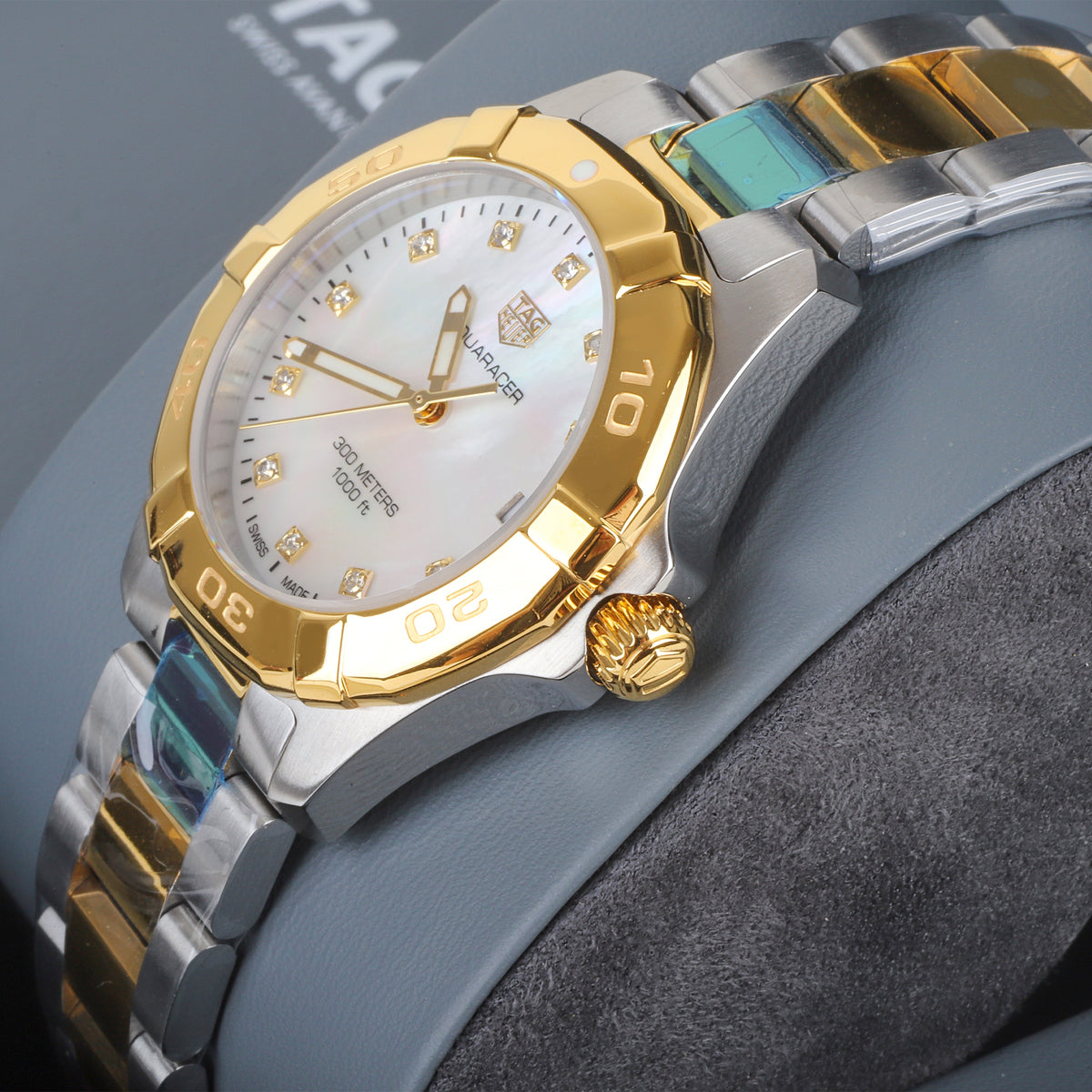 TAG Heuer Aquaracer 32mm Mother of Pearl Diamond Dial Two-Tone Pre-Owned Watch
