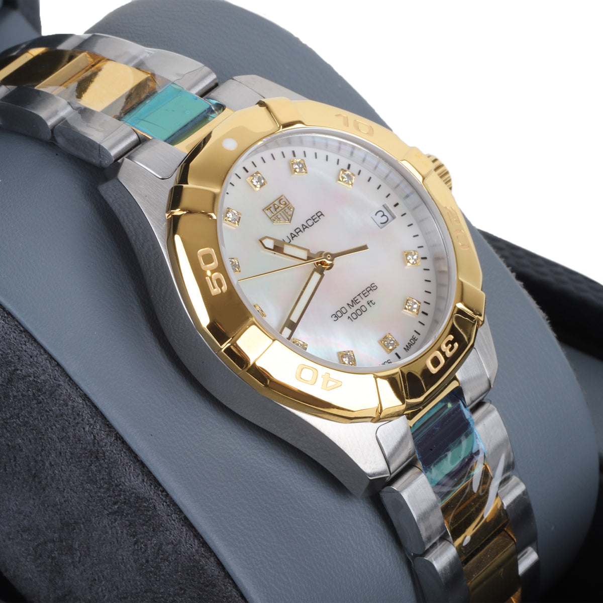 TAG Heuer Aquaracer 32mm Mother of Pearl Diamond Dial Two-Tone Pre-Owned Watch
