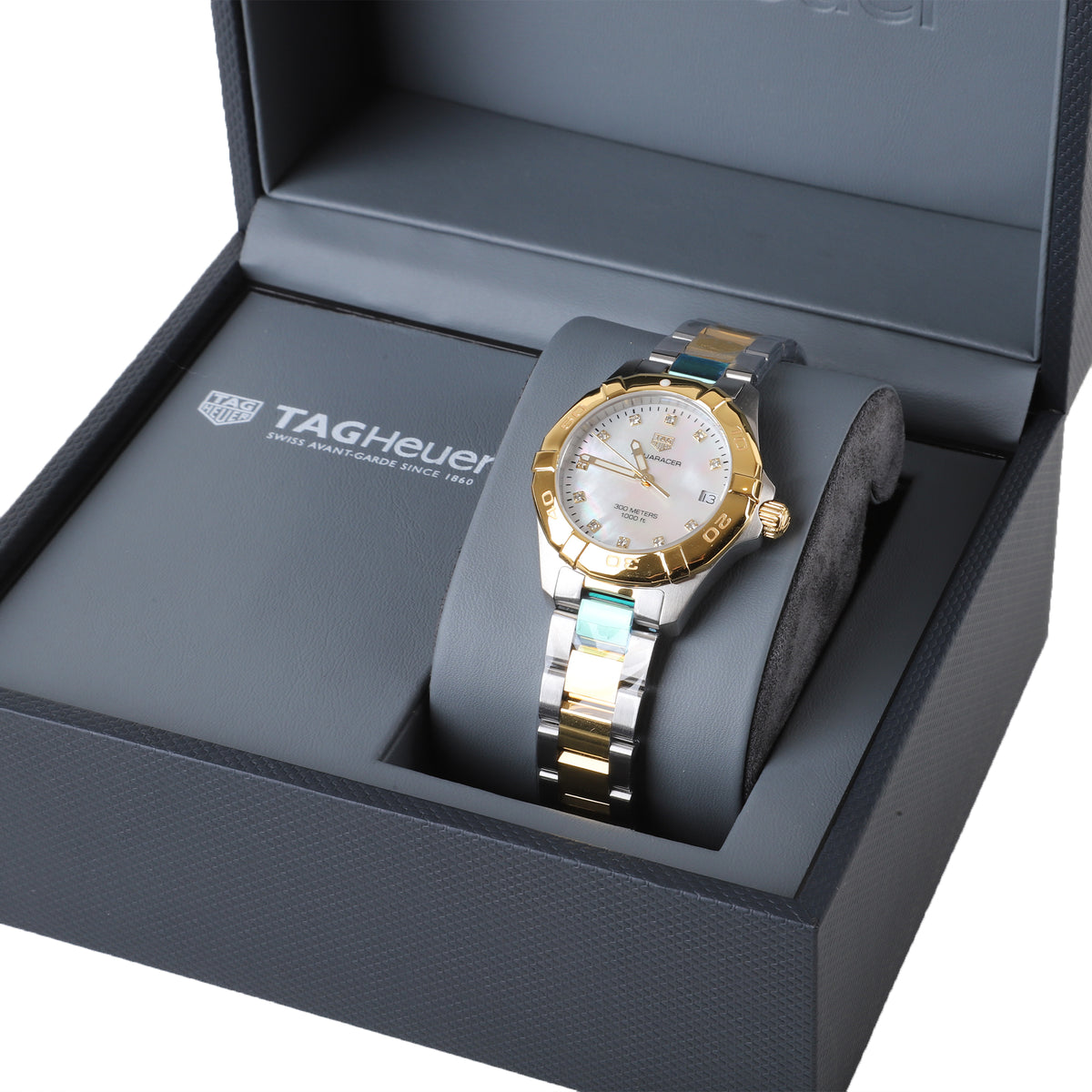 TAG Heuer Aquaracer 32mm Mother of Pearl Diamond Dial Two-Tone Pre-Owned Watch