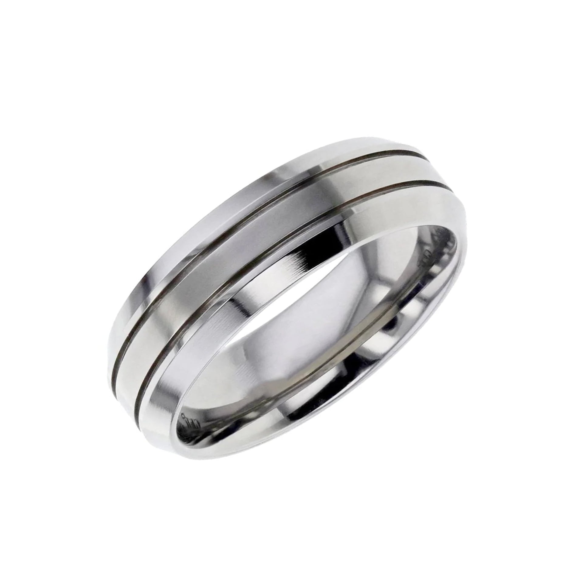 Titanium 7mm Ring with Polished Chamfered Edges and Satin Centre
