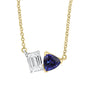 Trilliant Cut Tanzanite and Emerald Cut Lab Grown Diamond Toi et Moi Necklace