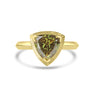 Trilliant Green Sapphire 18ct Yellow Gold Ring with Engraved Bezel