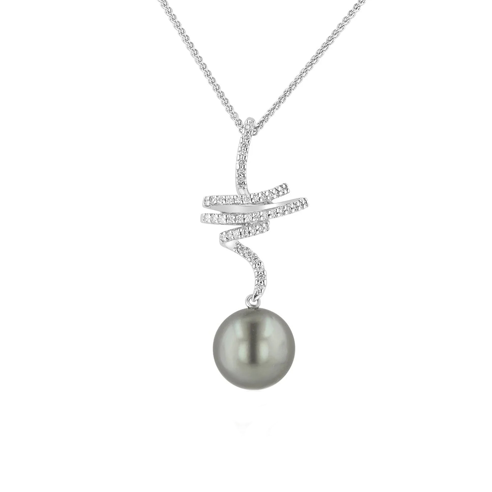 White Gold Tahitian Pearl and Diamond Necklace