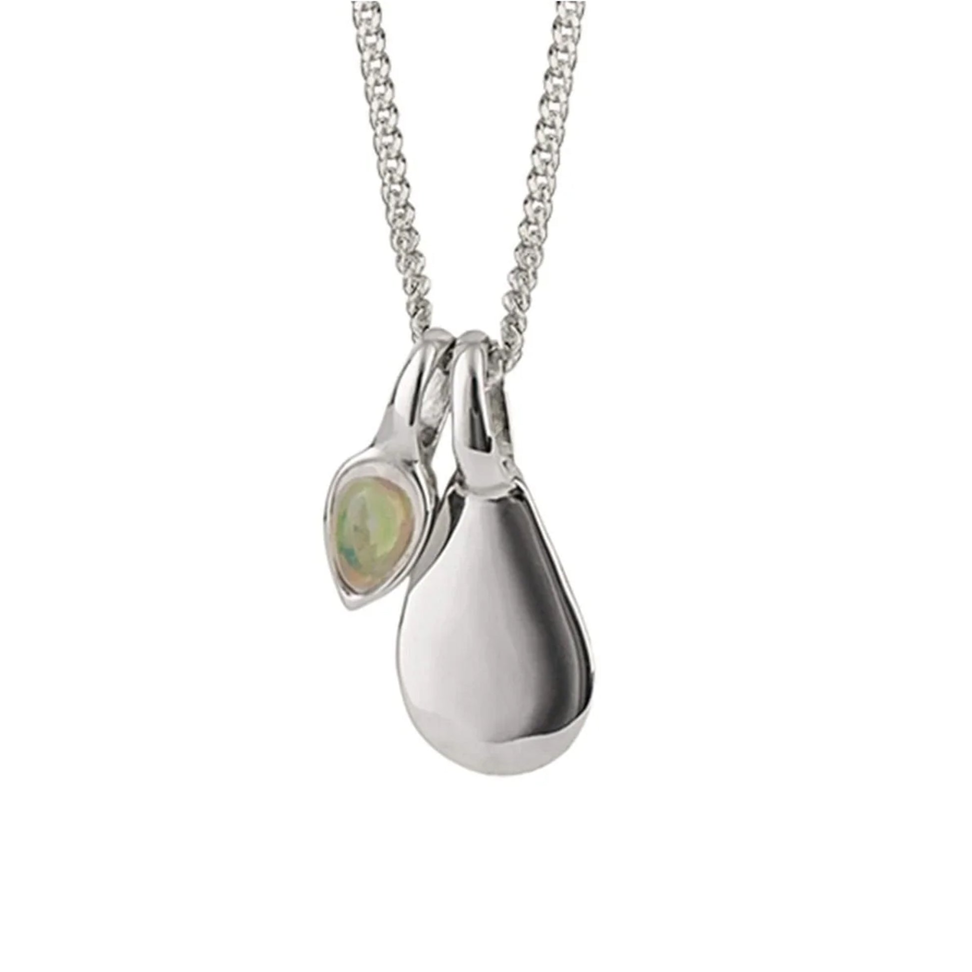 White Opal Droplet October Birthstone Tag Necklace