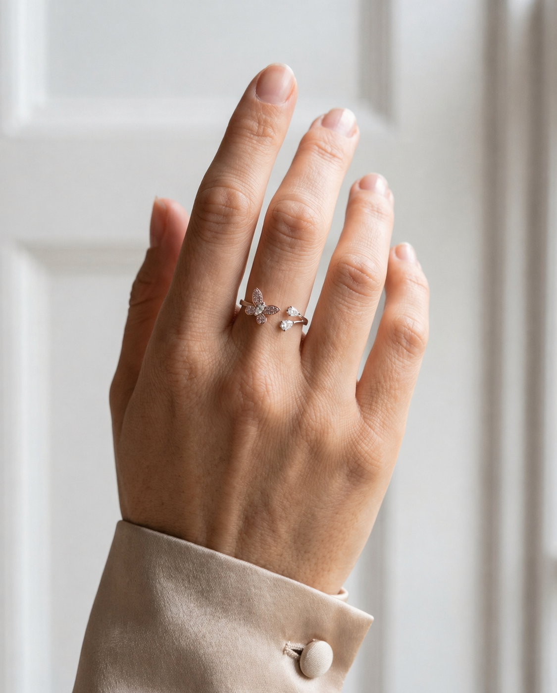 White and Pink Diamond Butterfly Ring in 18ct Gold