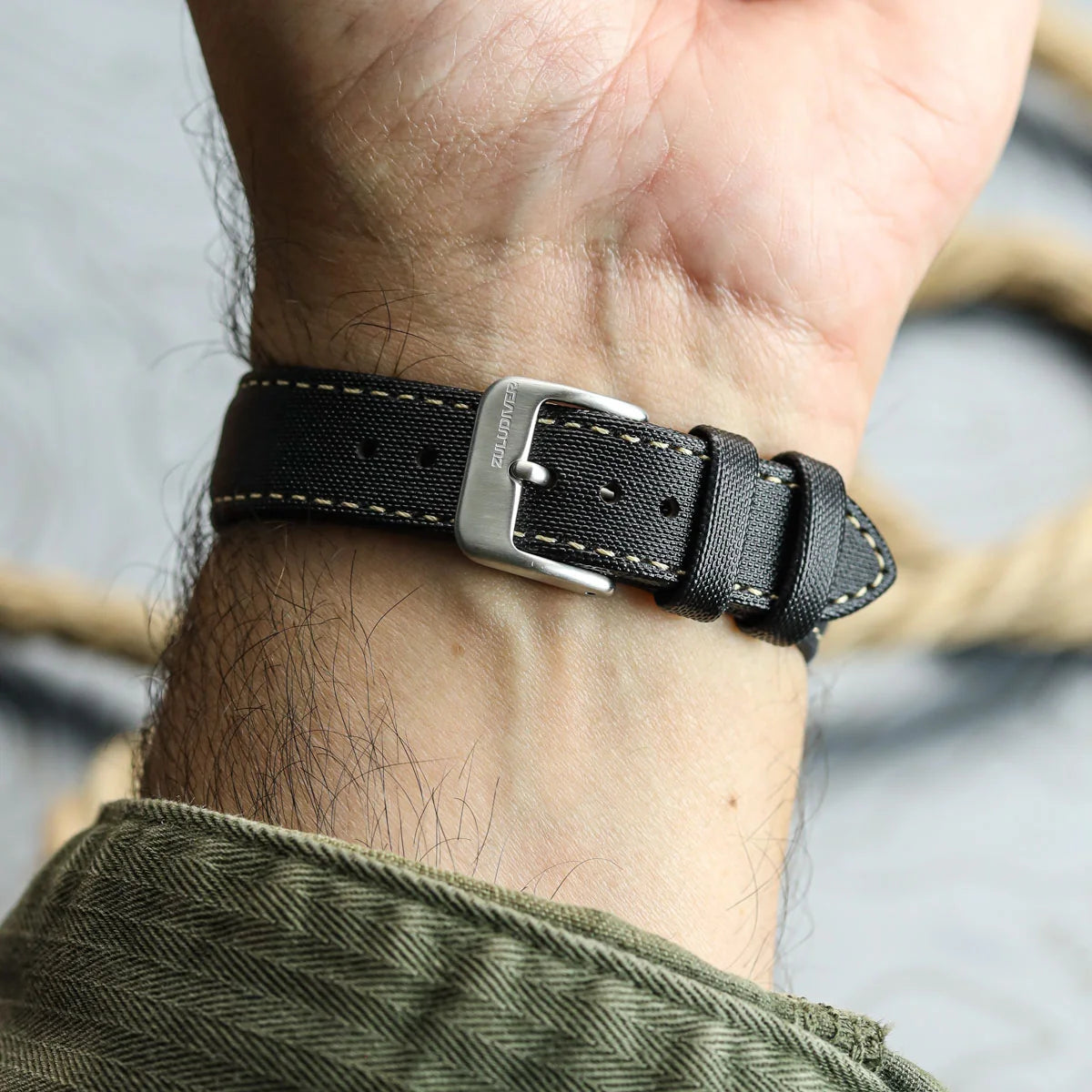 ZULUDIVER Mayday Regatta Black Sailcloth Watch Strap 20mm