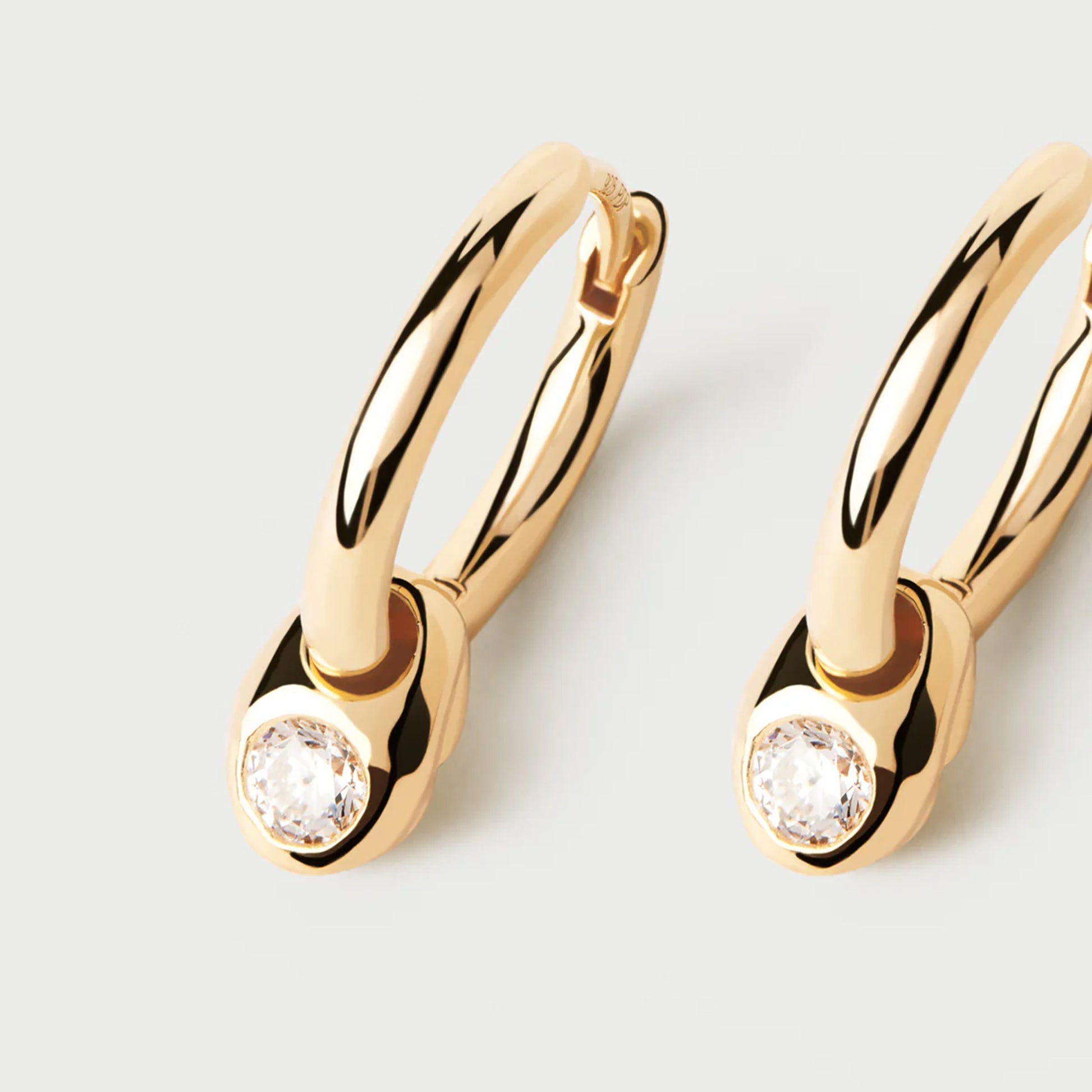 PDPALOA 18ct gold plated sterling silver hoop earrings with round cz charm
