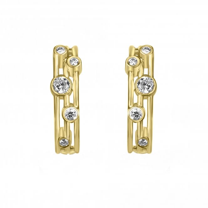 9ct Yellow Gold 0.17ct Round Diamond Multi Strand Drop Earrings
