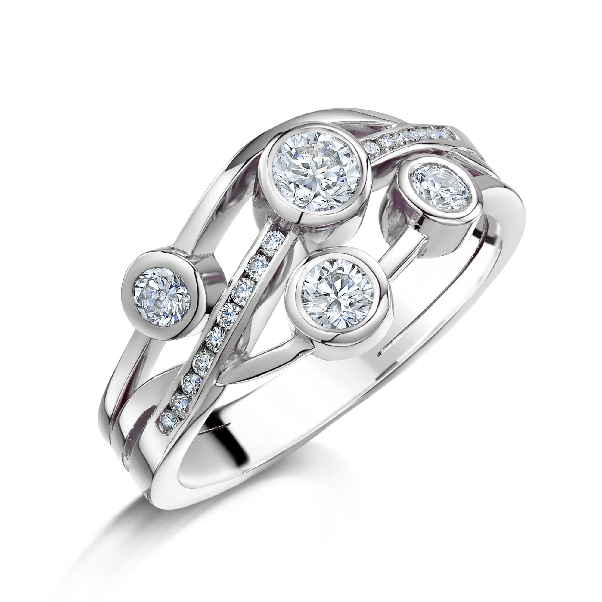 18ct White Gold 0.71ct Cascata Diamond crossover bubble ring