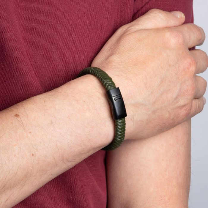 Fred Bennett Khaki Braided Leather Bracelet