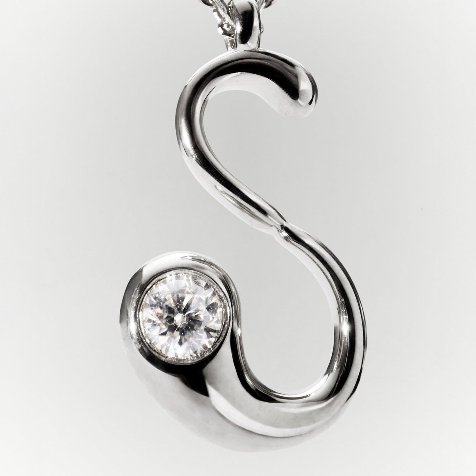 PDPAOLA sterling silver initial S necklace with round cubic zirconia