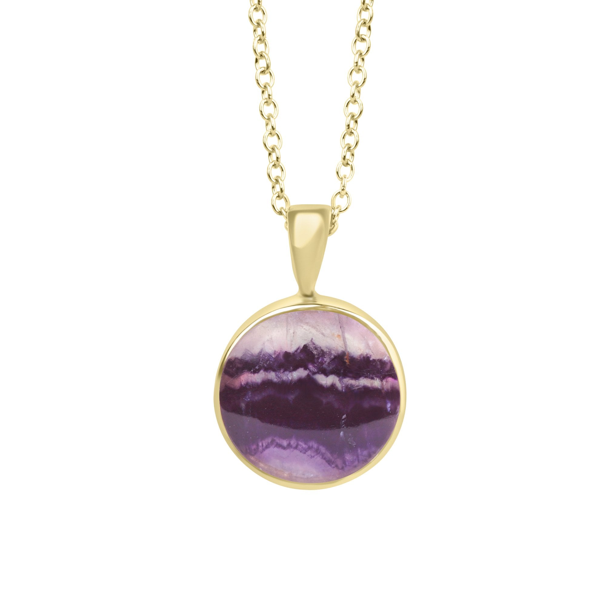 9ct Yellow Gold Blue John Round Pendant With Trace Chain