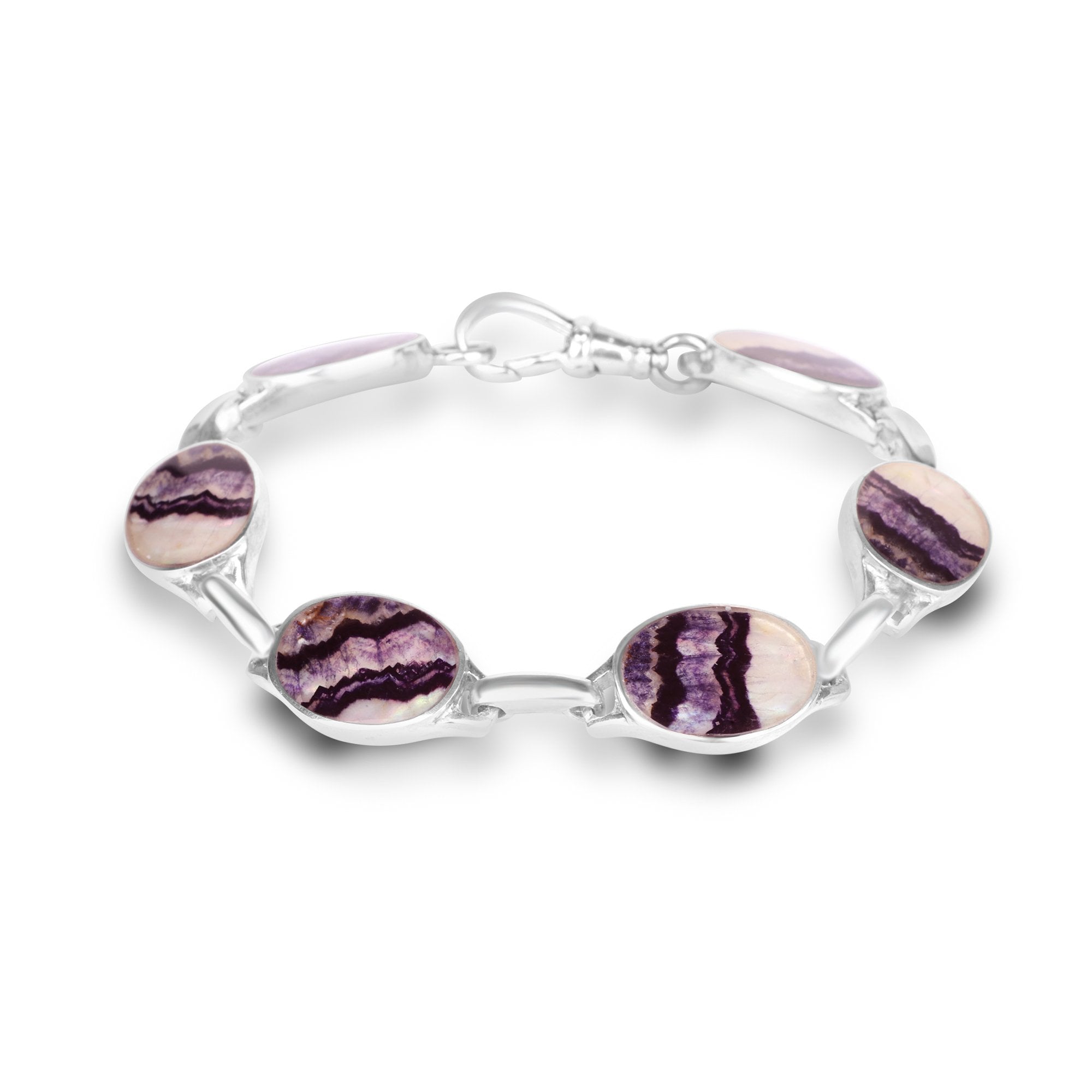 Silver Large Oval Blue John Link Bracelet