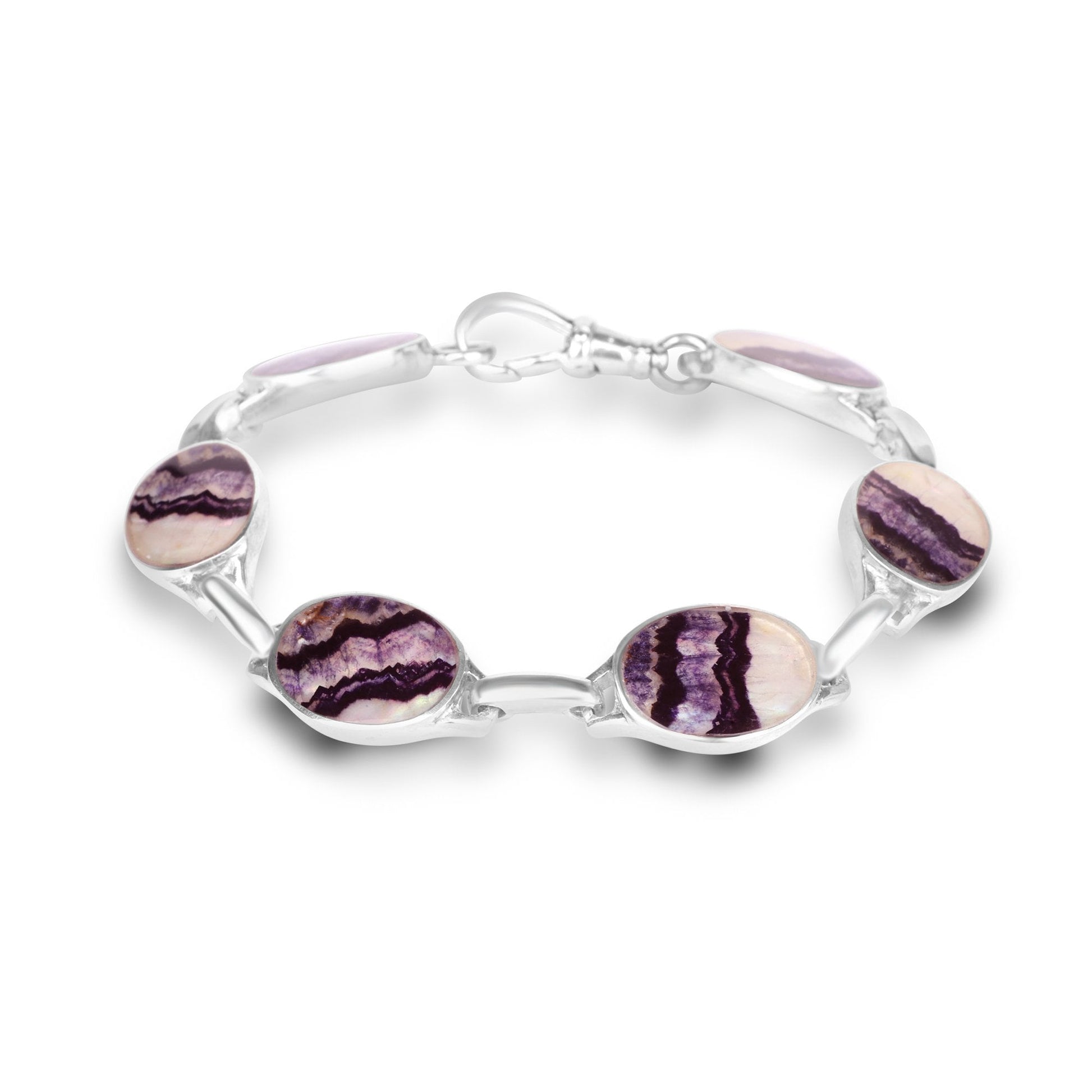Silver Large Oval Blue John Link Bracelet