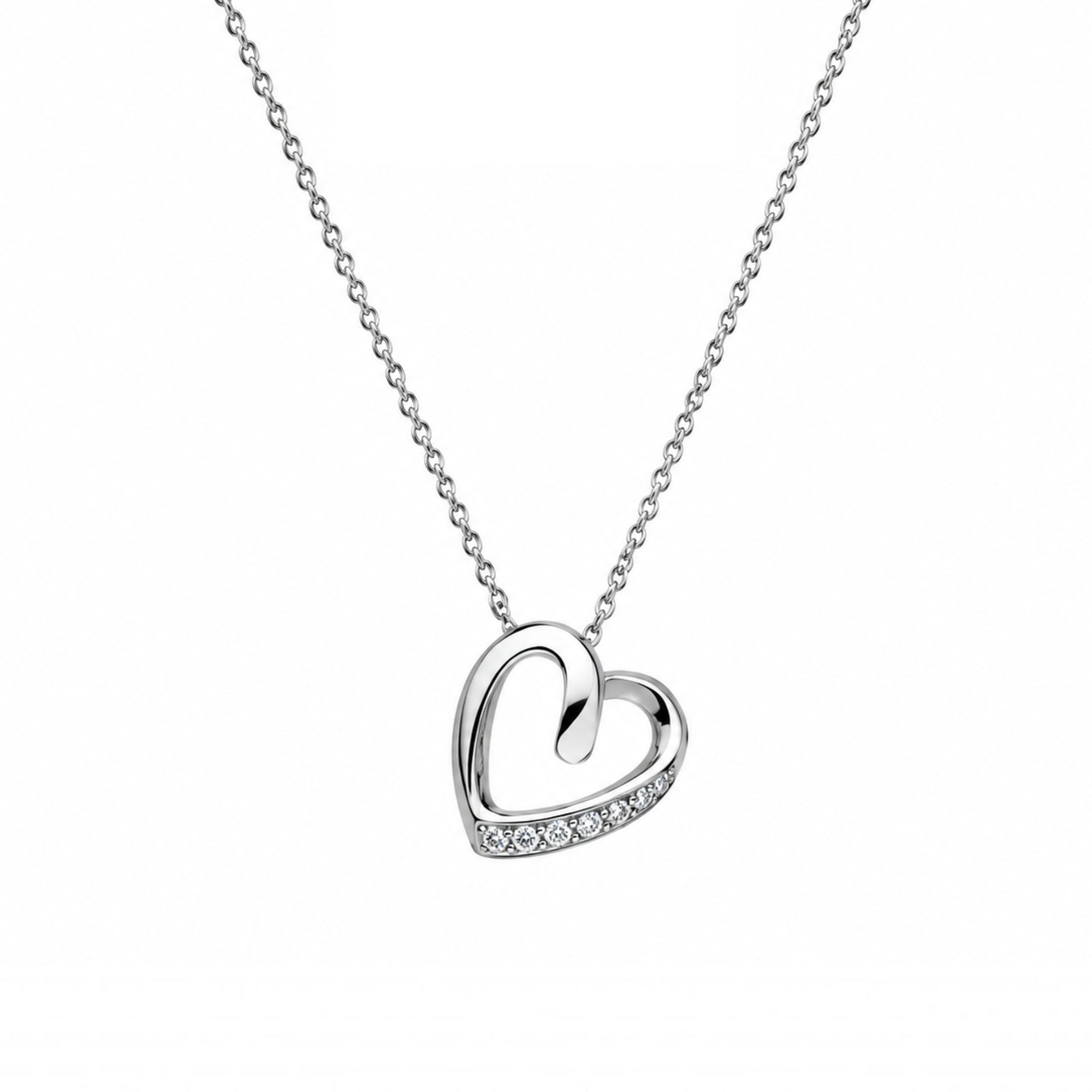 Sterling Silver Hanging Heart Cubic Zirconia Necklace