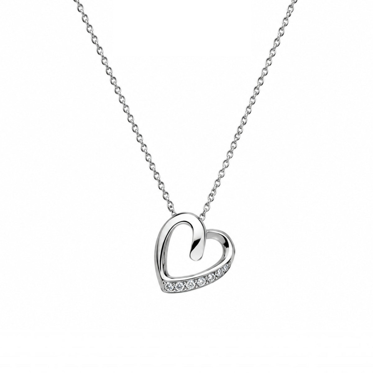 Sterling Silver Hanging Heart Cubic Zirconia Necklace