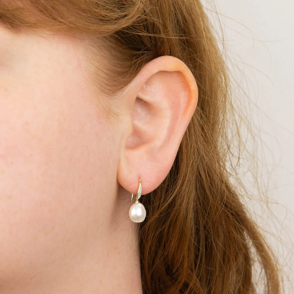 9ct Yellow Gold Keshi Pearl and Diamond Drop Earrings