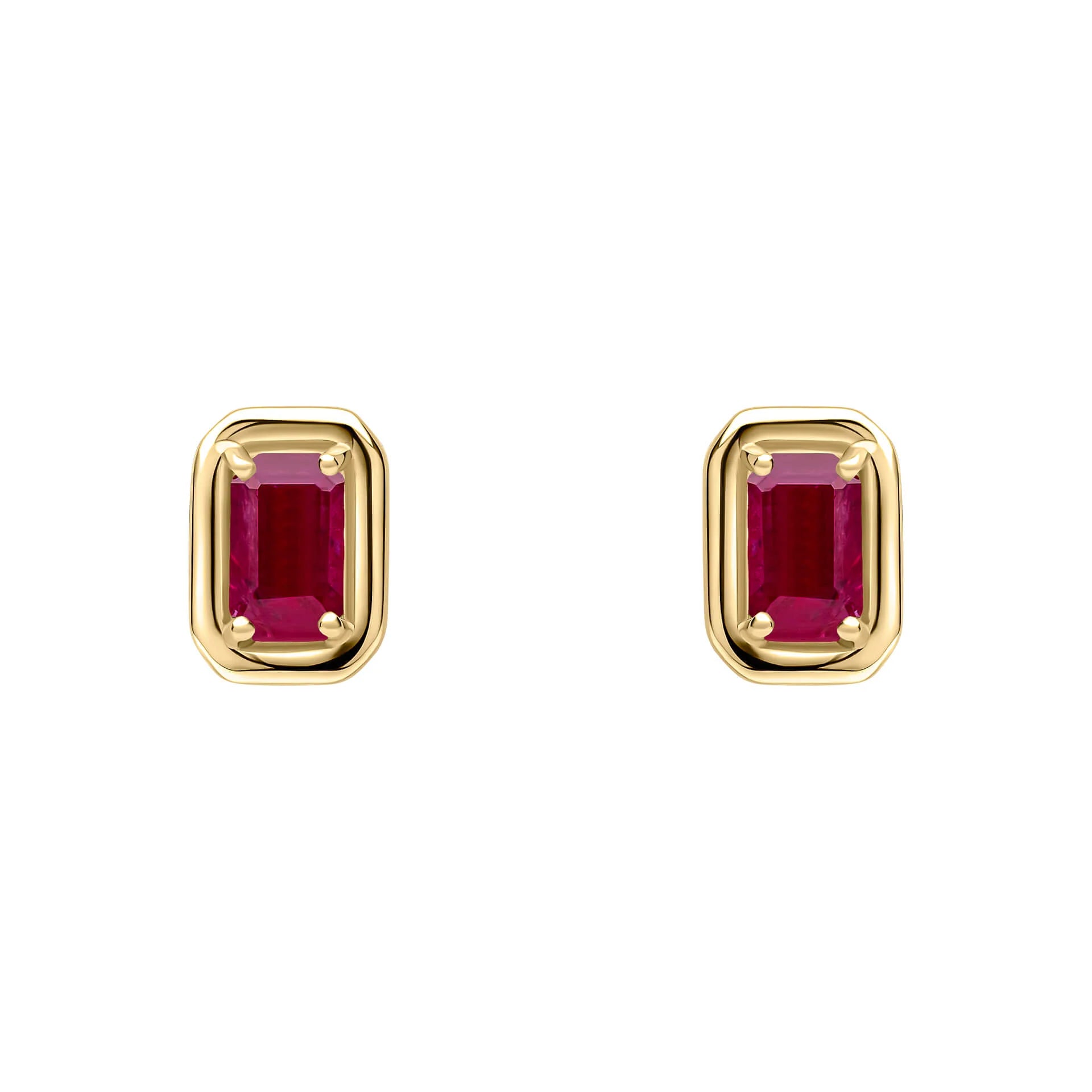 9ct Yellow Gold Chunky Border Ruby Stud Earrings