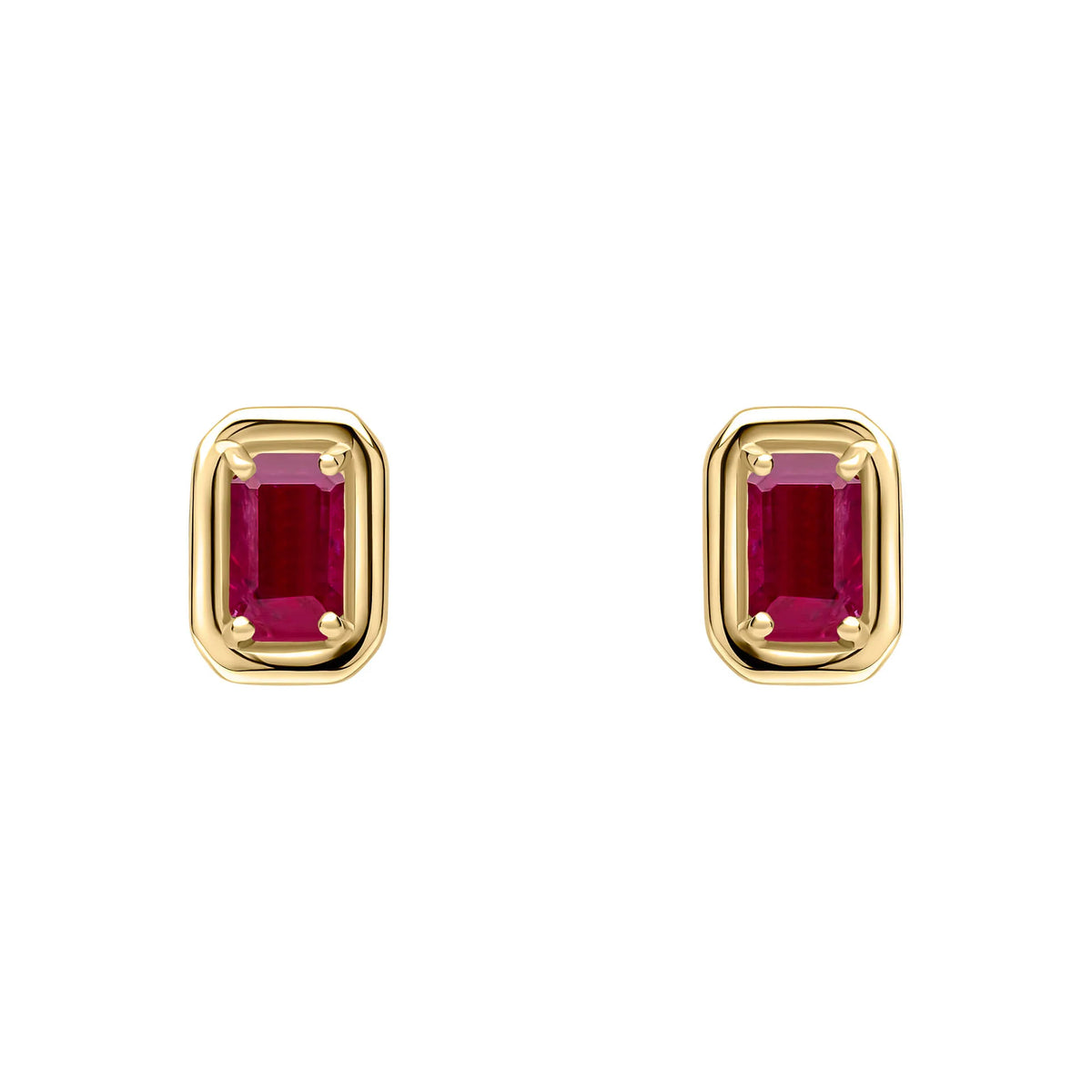 9ct Yellow Gold Chunky Border Ruby Stud Earrings