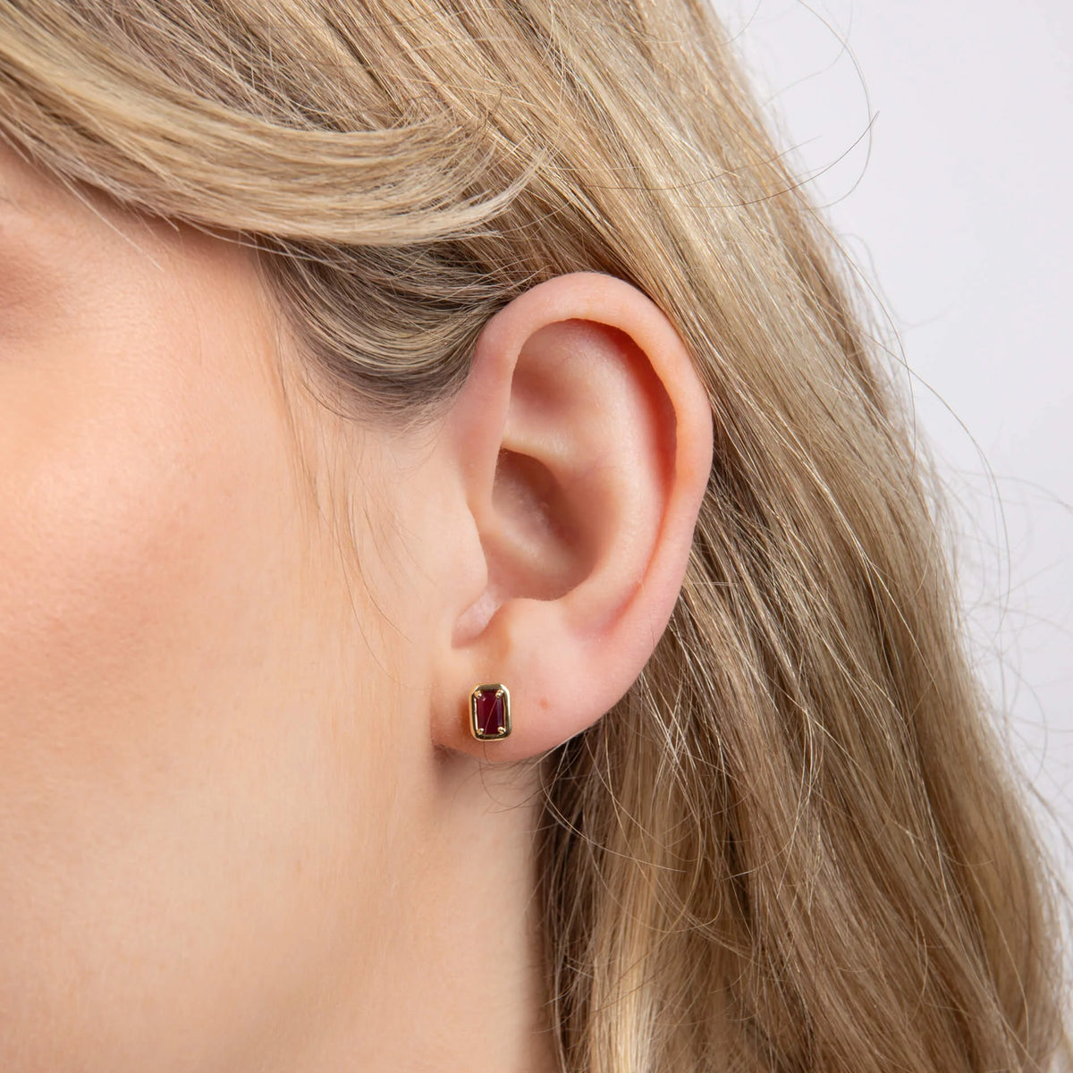 9ct Yellow Gold Chunky Border Ruby Stud Earrings